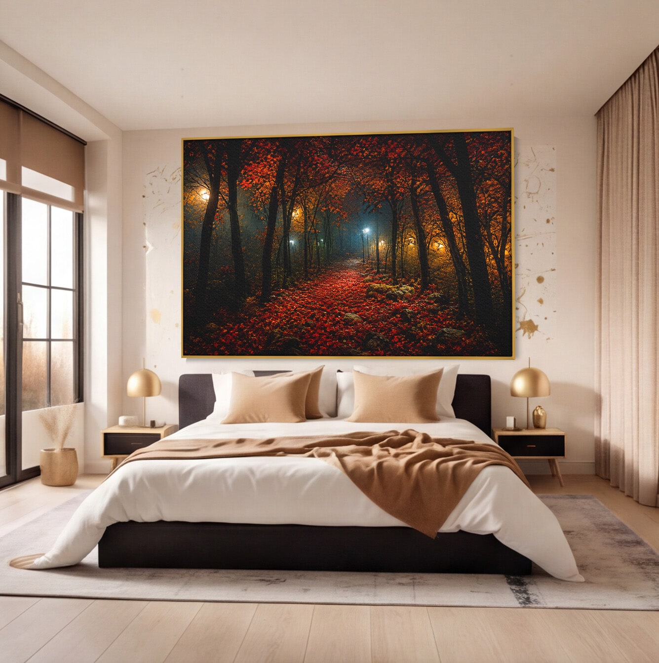 Tablou Canvas Premium LuxCanva® A1738, Aleea Fermecata, Padure, Toamna, Noapte, Mister, Living, Culori Vibrante
