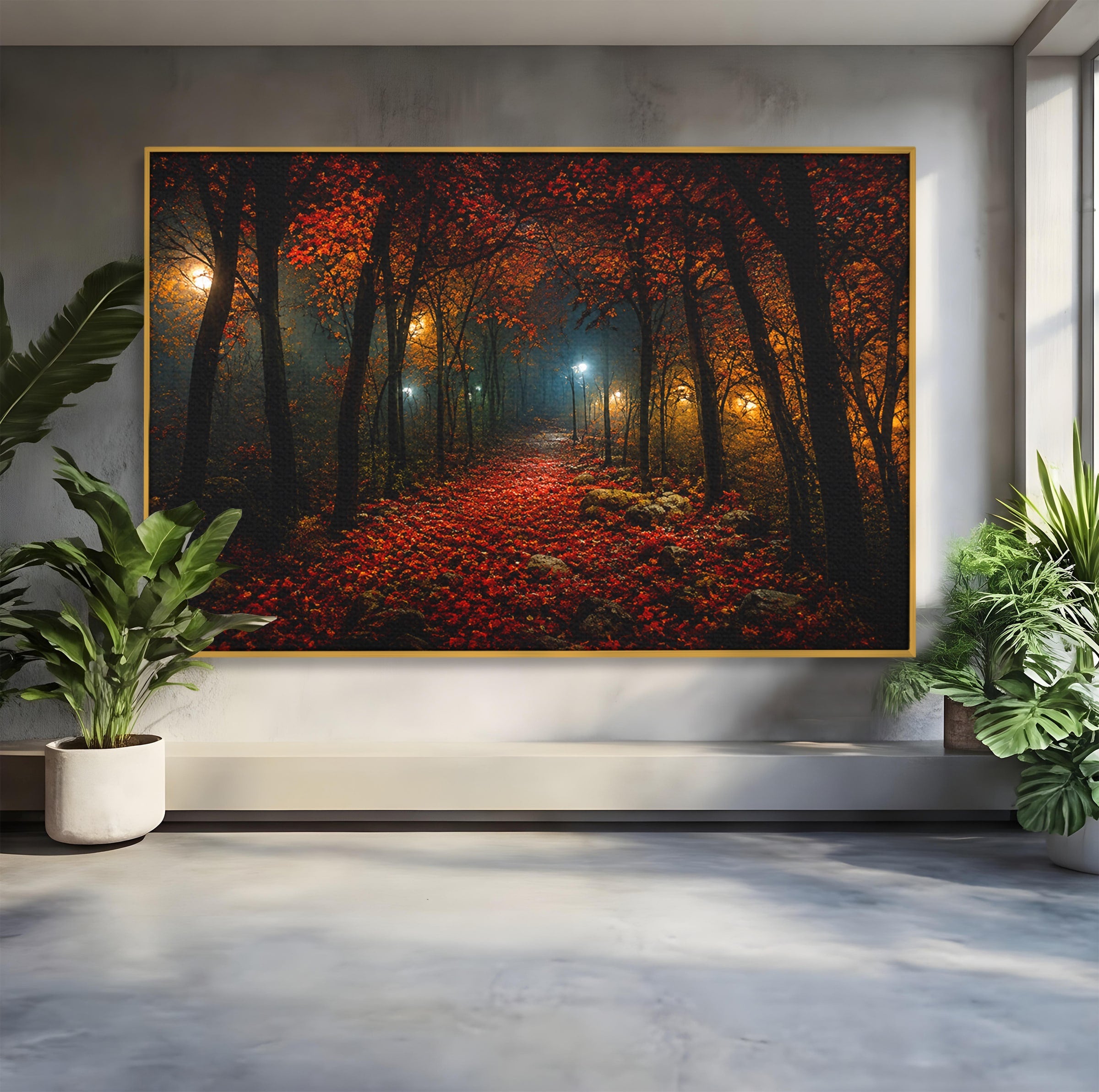 Tablou Canvas Premium LuxCanva® A1738, Aleea Fermecata, Padure, Toamna, Noapte, Mister, Living, Culori Vibrante