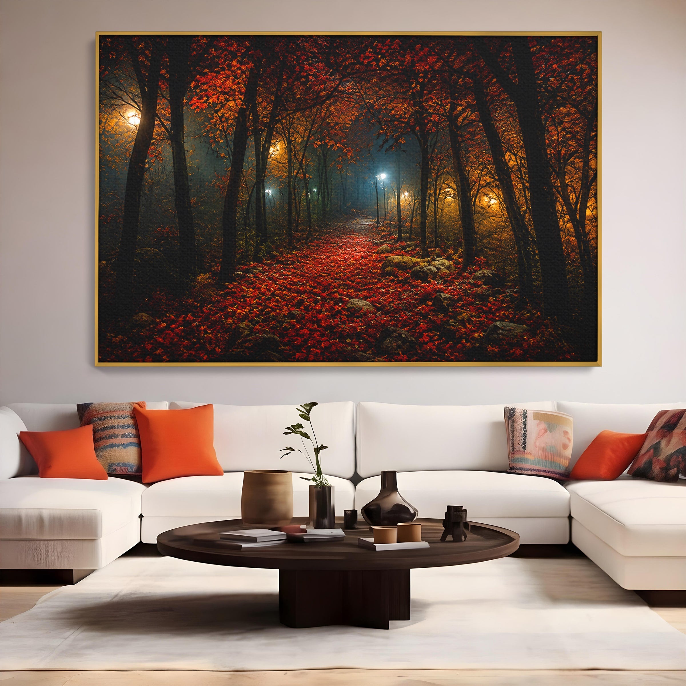 Tablou Canvas Premium LuxCanva® A1738, Aleea Fermecata, Padure, Toamna, Noapte, Mister, Living, Culori Vibrante