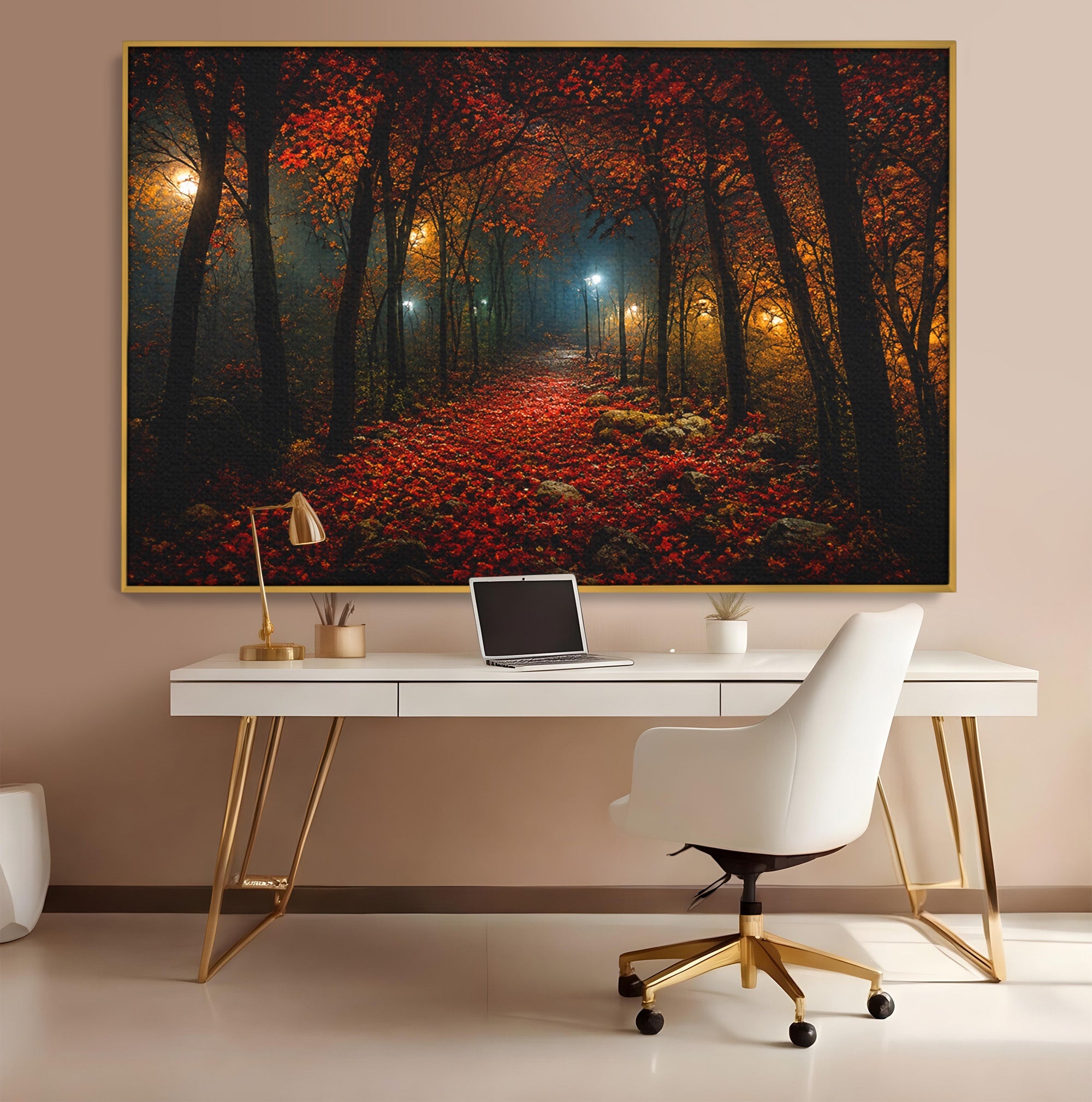 Tablou Canvas Premium LuxCanva® A1738, Aleea Fermecata, Padure, Toamna, Noapte, Mister, Living, Culori Vibrante