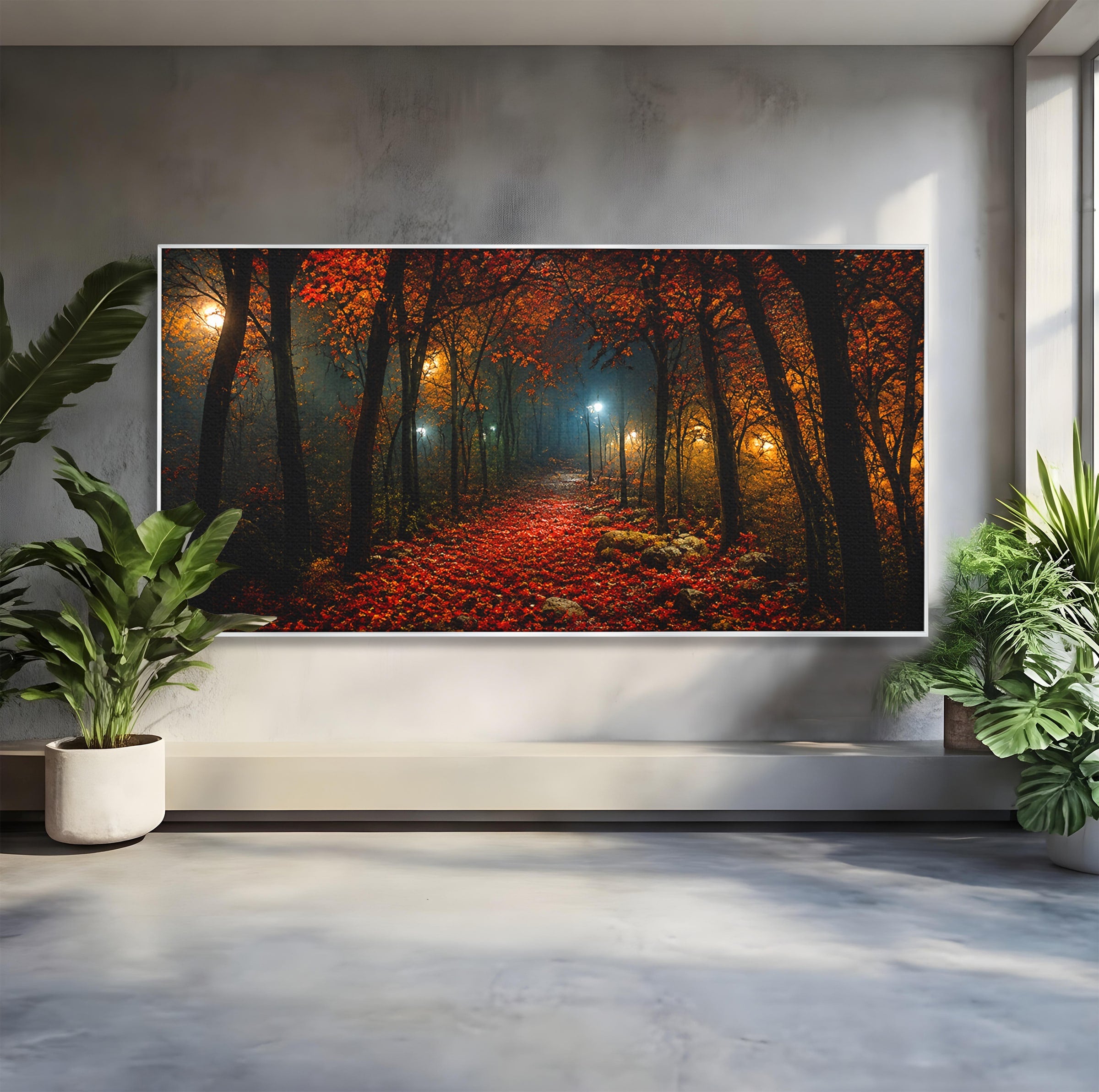 Tablou Canvas Premium LuxCanva® A1738, Aleea Fermecata, Padure, Toamna, Noapte, Mister, Living, Culori Vibrante