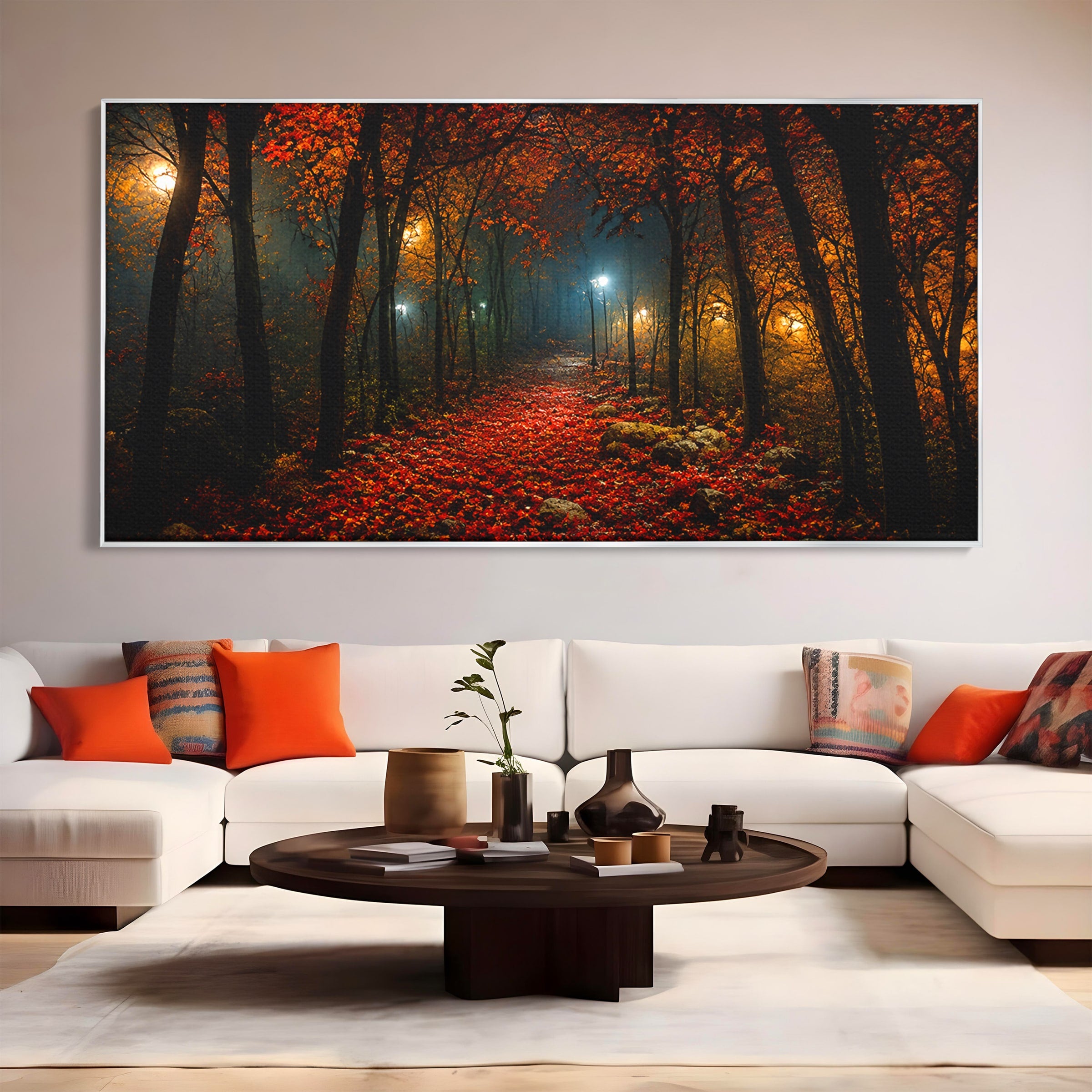 Tablou Canvas Premium LuxCanva® A1738, Aleea Fermecata, Padure, Toamna, Noapte, Mister, Living, Culori Vibrante