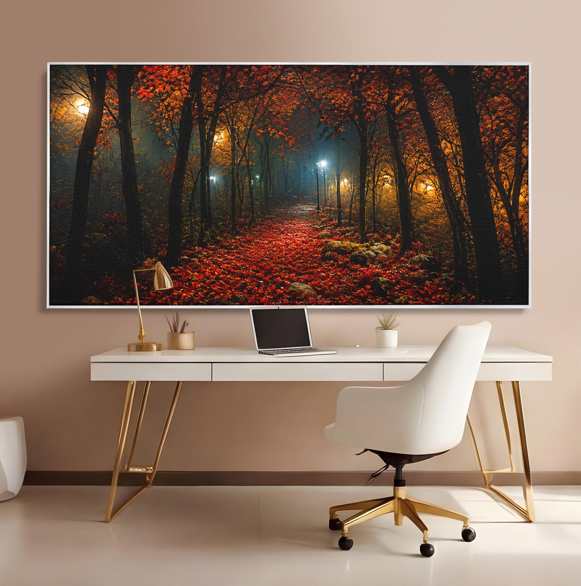 Tablou Canvas Premium LuxCanva® A1738, Aleea Fermecata, Padure, Toamna, Noapte, Mister, Living, Culori Vibrante