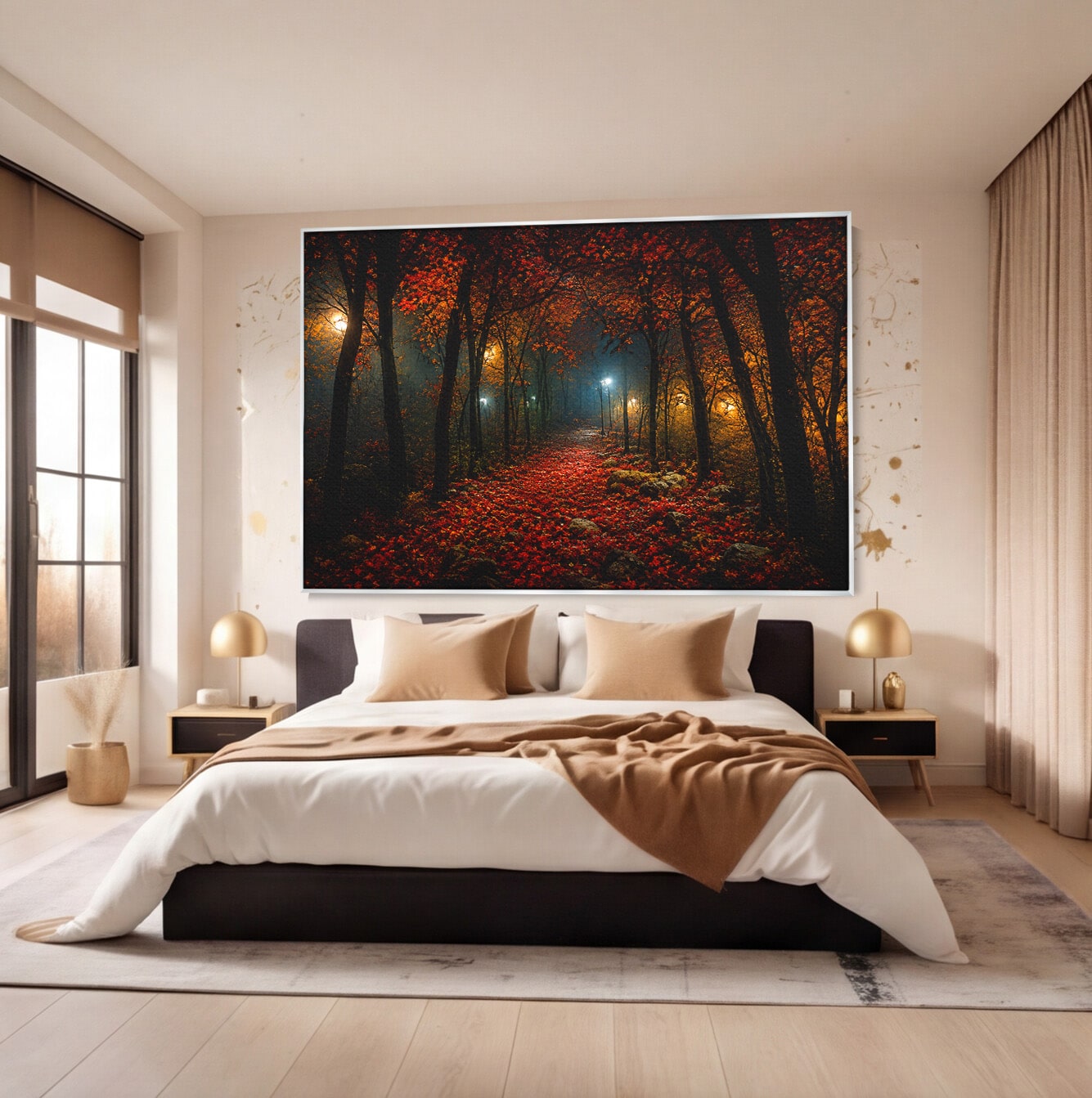 Tablou Canvas Premium LuxCanva® A1738, Aleea Fermecata, Padure, Toamna, Noapte, Mister, Living, Culori Vibrante