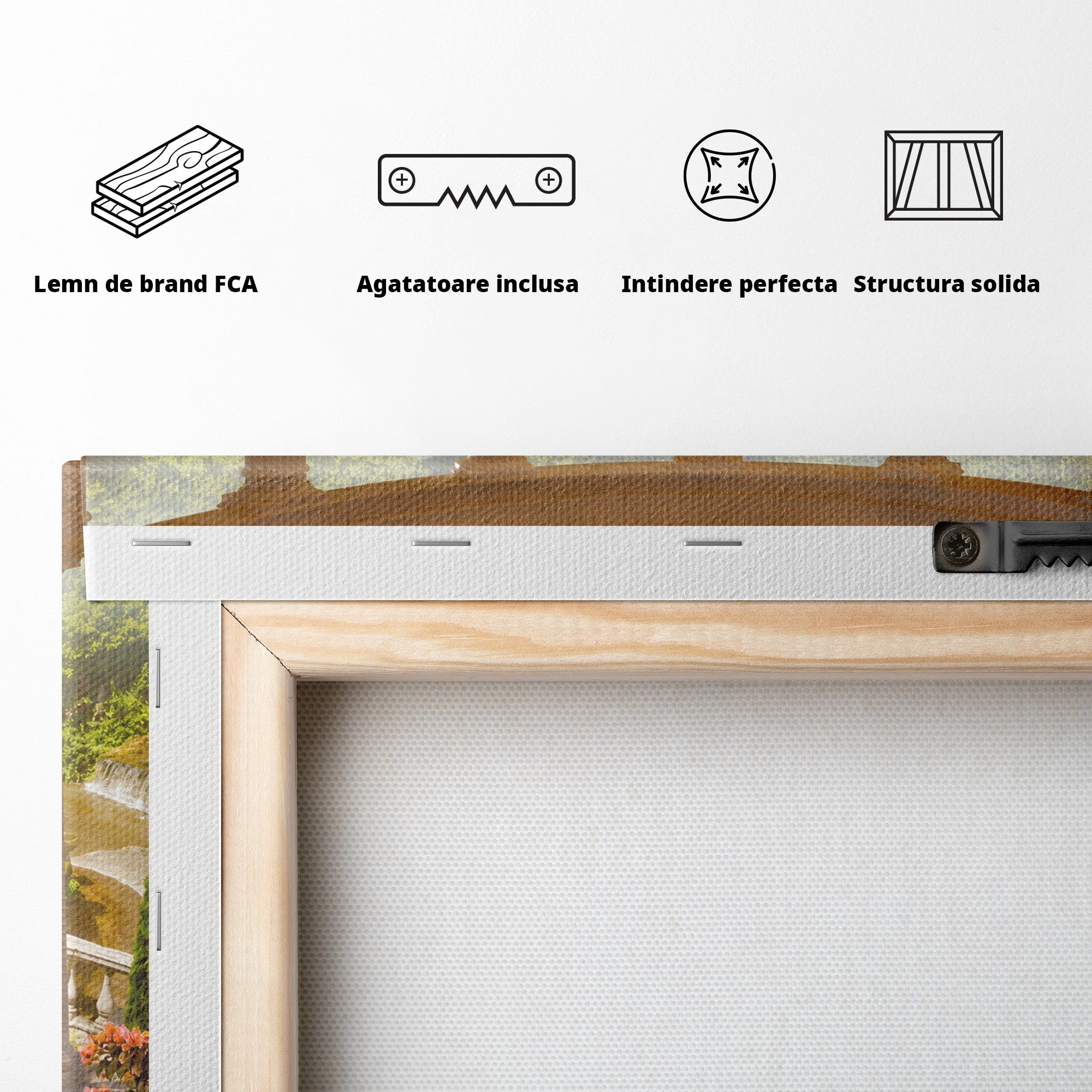 Tablou Canvas Premium LuxCanva® A1740, Pavilionul Cu Păun, Păun, Pavilion, Cascadă, Grădină, Living, Culori Vibrante