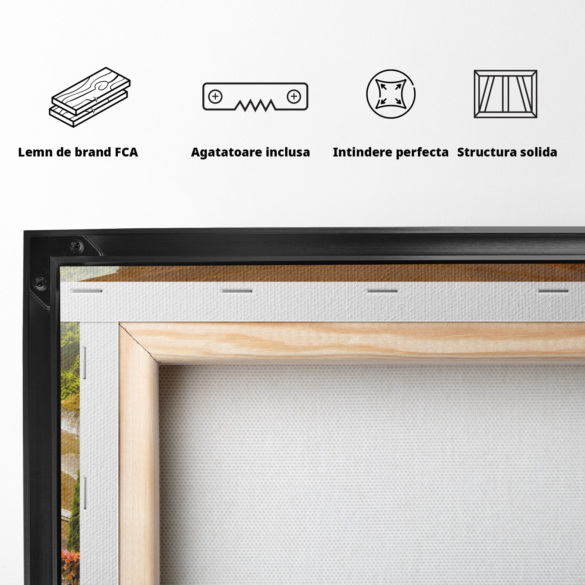Tablou Canvas Premium LuxCanva® A1740, Pavilionul Cu Păun, Păun, Pavilion, Cascadă, Grădină, Living, Culori Vibrante