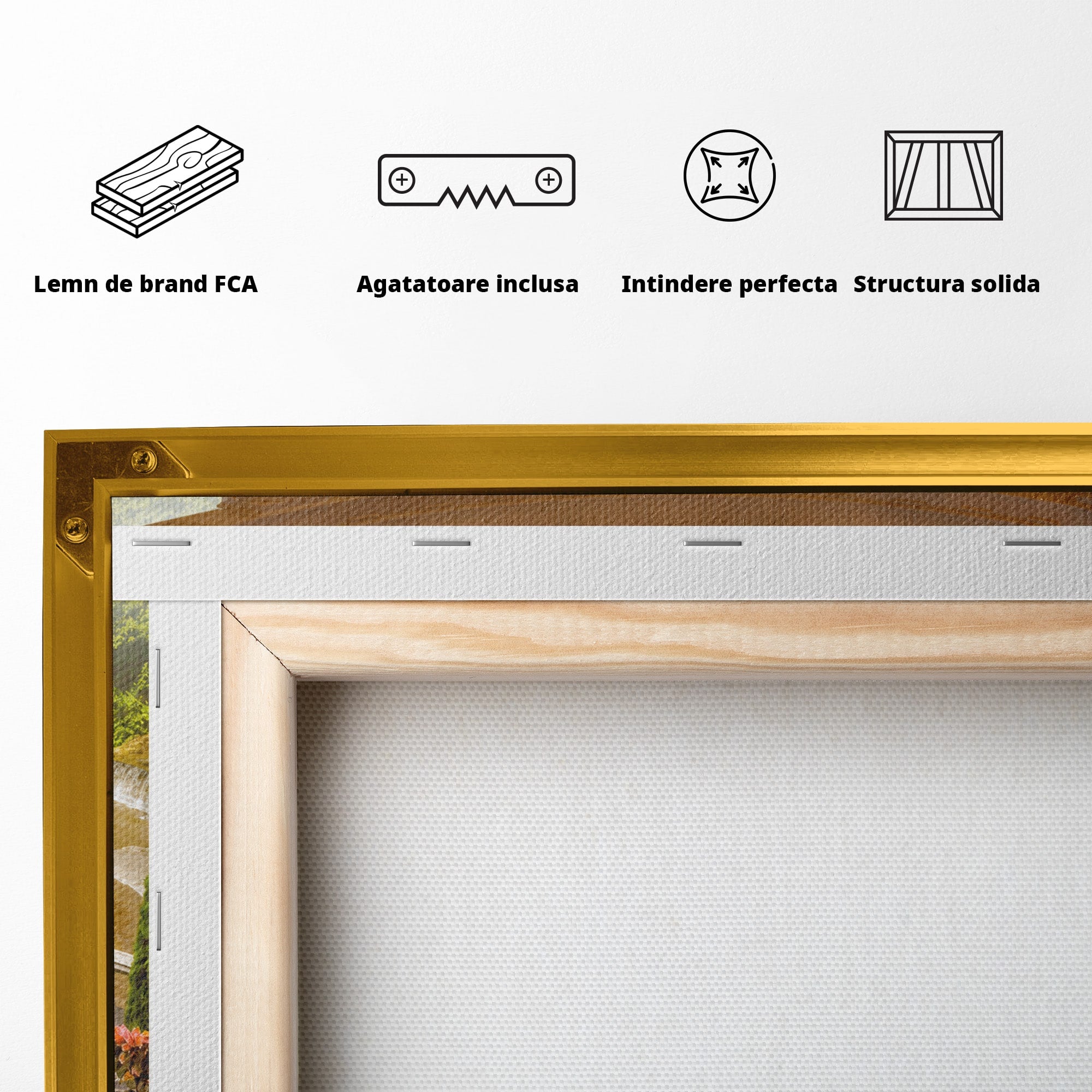 Tablou Canvas Premium LuxCanva® A1740, Pavilionul Cu Păun, Păun, Pavilion, Cascadă, Grădină, Living, Culori Vibrante