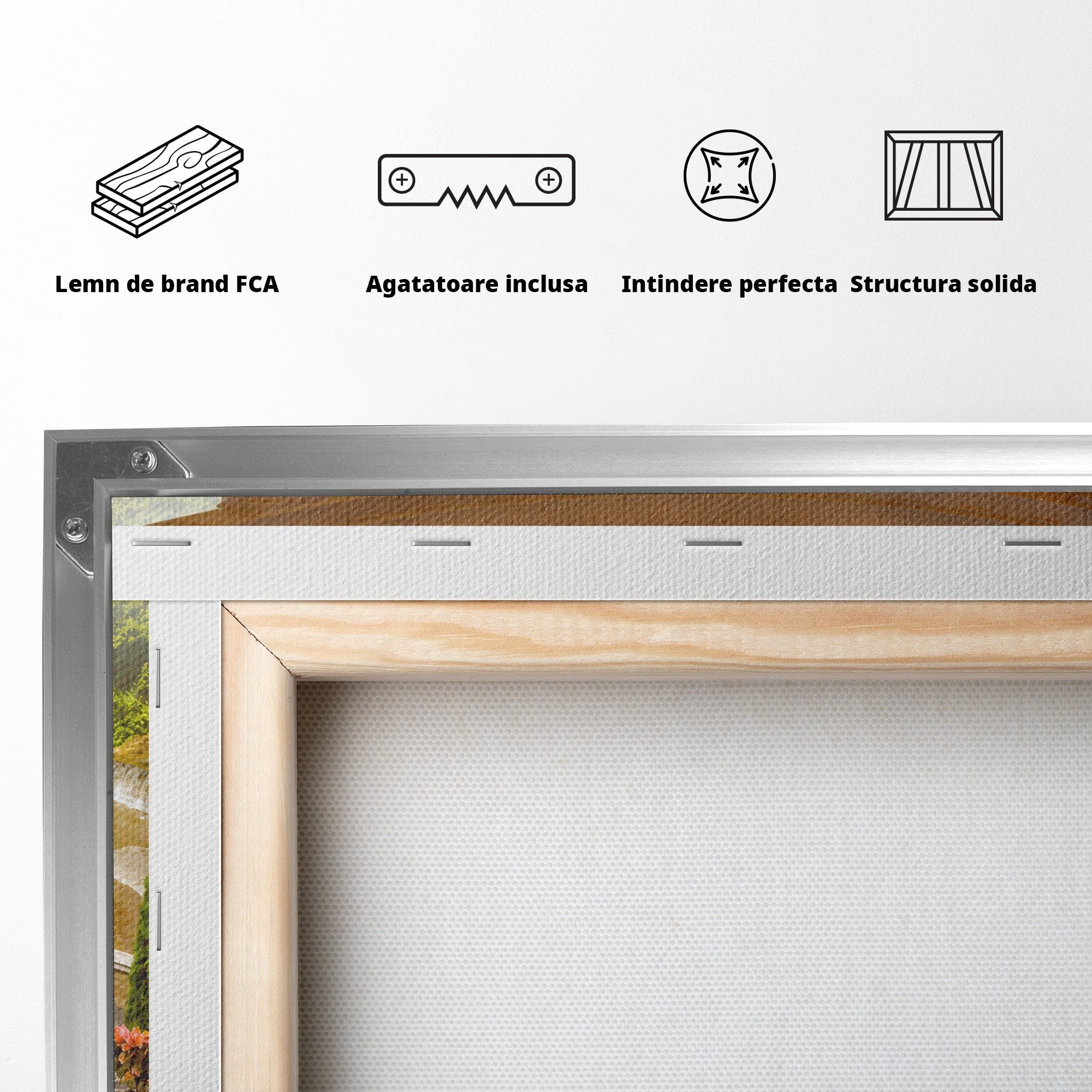 Tablou Canvas Premium LuxCanva® A1740, Pavilionul Cu Păun, Păun, Pavilion, Cascadă, Grădină, Living, Culori Vibrante