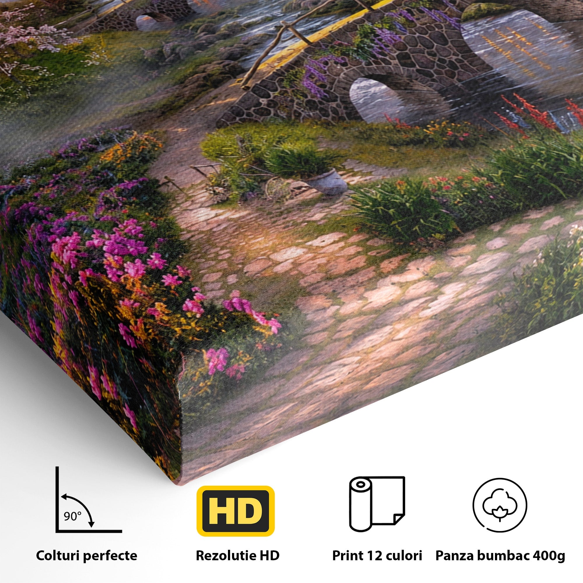 Tablou Canvas Premium LuxCanva® A1741, Peisaj Feeric de Primavara, Peisaj, Primavara, Natura, Apus, Gradina, Rau, Living, Dormitor, Culori Vibrante