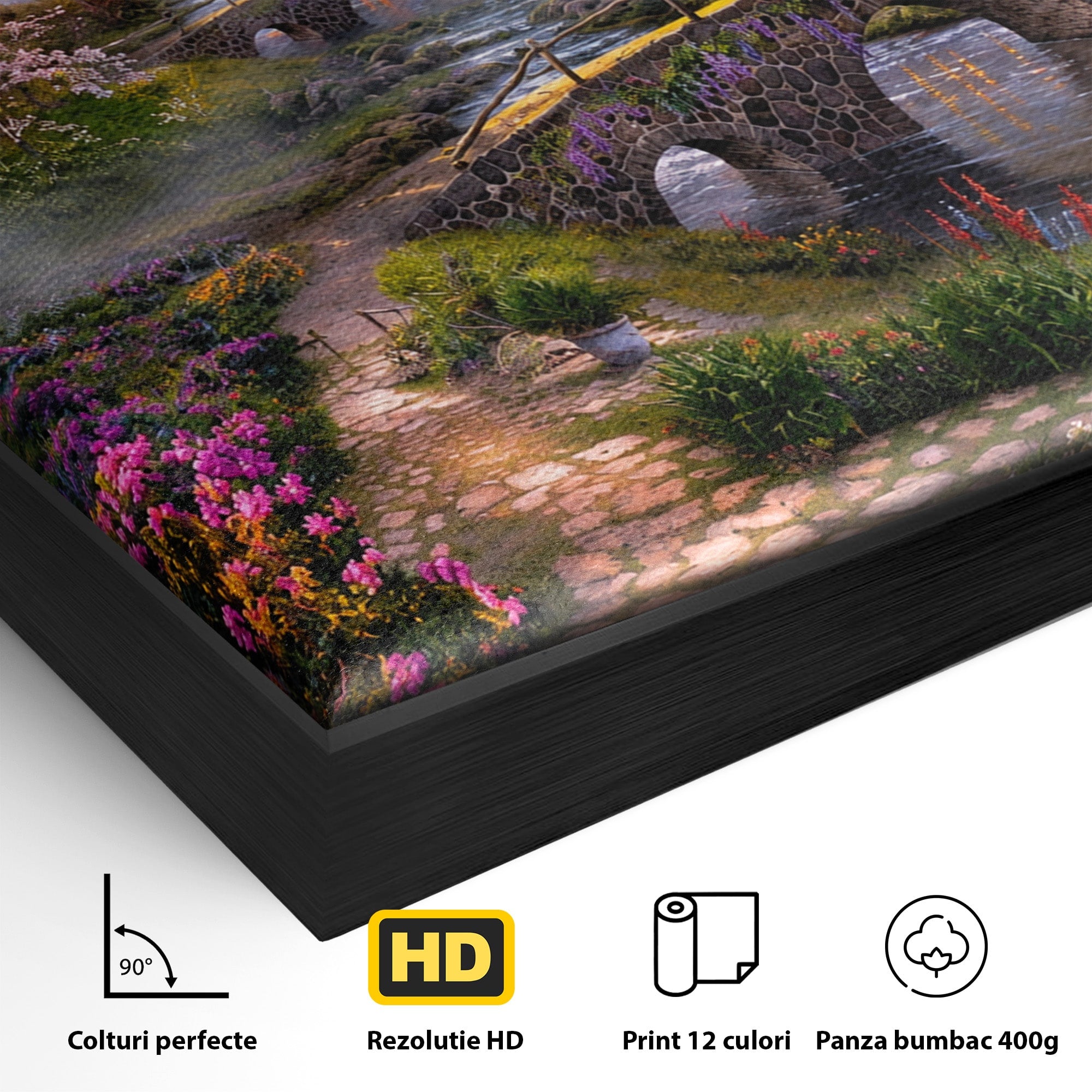 Tablou Canvas Premium LuxCanva® A1741, Peisaj Feeric de Primavara, Peisaj, Primavara, Natura, Apus, Gradina, Rau, Living, Dormitor, Culori Vibrante