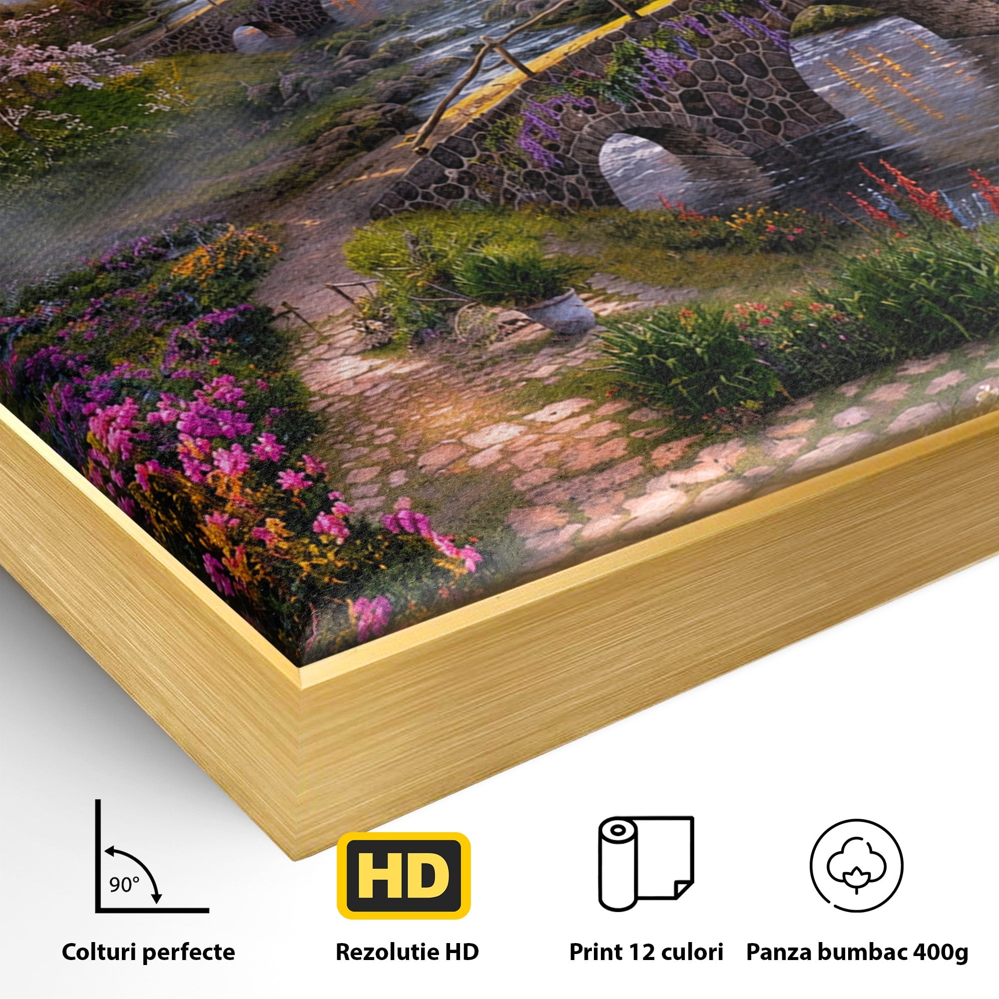 Tablou Canvas Premium LuxCanva® A1741, Peisaj Feeric de Primavara, Peisaj, Primavara, Natura, Apus, Gradina, Rau, Living, Dormitor, Culori Vibrante