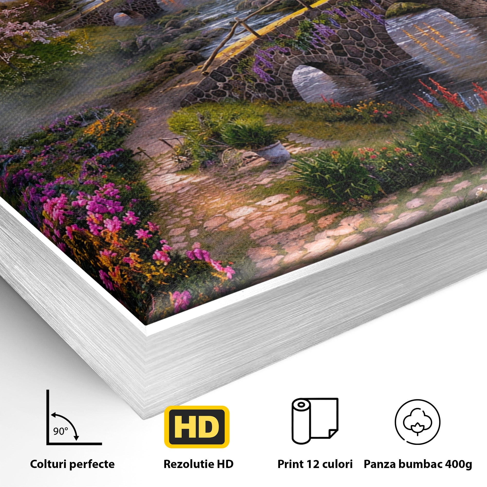 Tablou Canvas Premium LuxCanva® A1741, Peisaj Feeric de Primavara, Peisaj, Primavara, Natura, Apus, Gradina, Rau, Living, Dormitor, Culori Vibrante