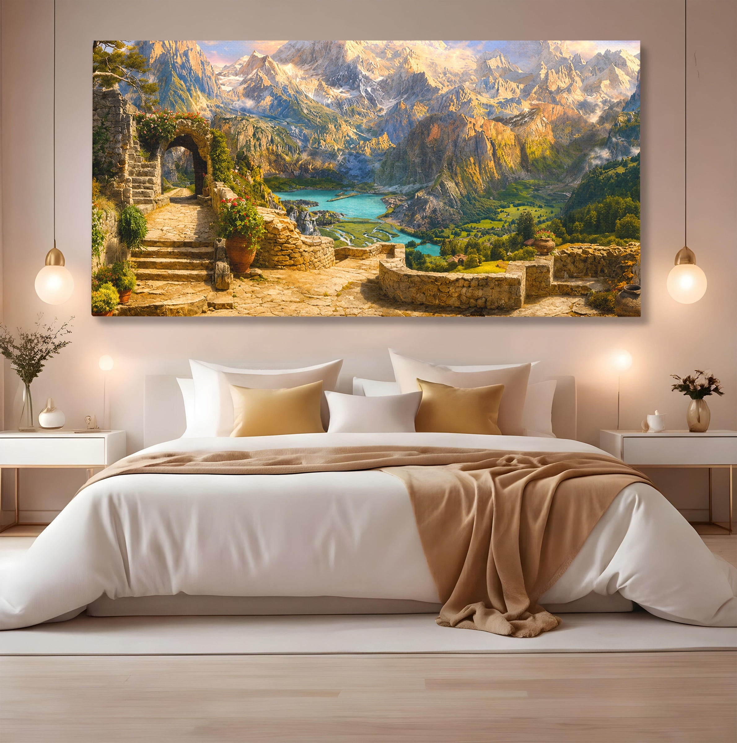 Tablou Canvas Premium LuxCanva® A1742, Peisaj Montan Idilic, Peisaj, Munti, Natura, Vara, Exterior, Living, Culori Vibrante