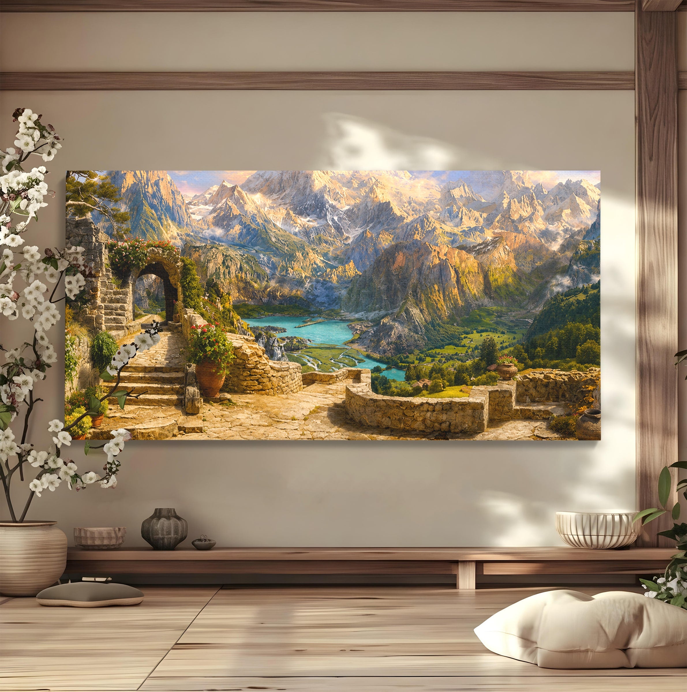 Tablou Canvas Premium LuxCanva® A1742, Peisaj Montan Idilic, Peisaj, Munti, Natura, Vara, Exterior, Living, Culori Vibrante