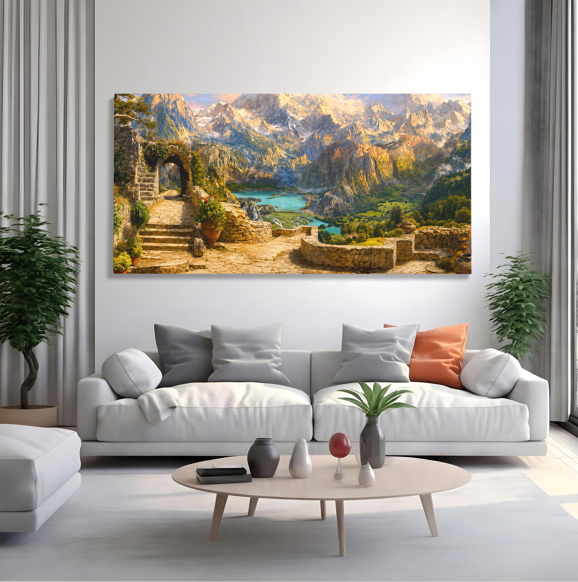 Tablou Canvas Premium LuxCanva® A1742, Peisaj Montan Idilic, Peisaj, Munti, Natura, Vara, Exterior, Living, Culori Vibrante