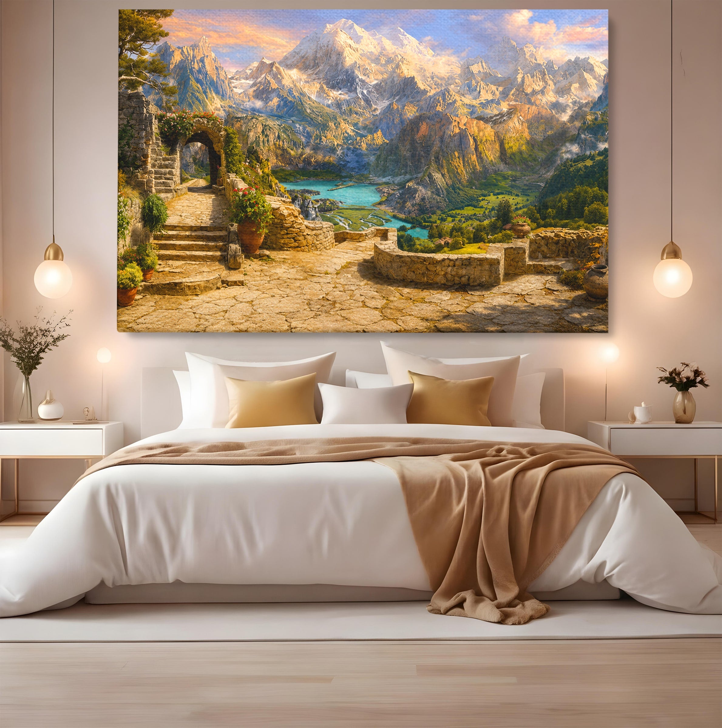 Tablou Canvas Premium LuxCanva® A1742, Peisaj Montan Idilic, Peisaj, Munti, Natura, Vara, Exterior, Living, Culori Vibrante