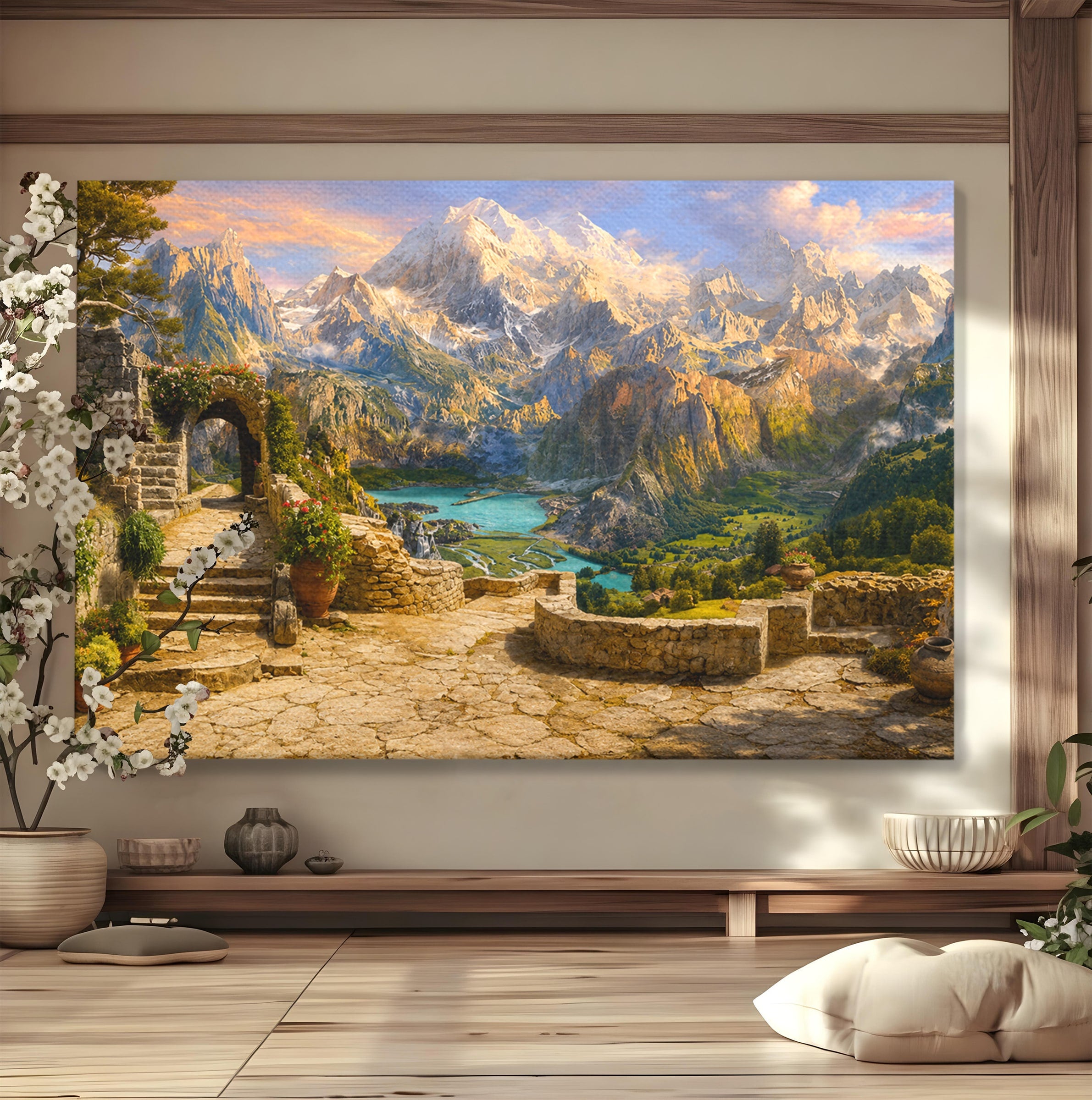 Tablou Canvas Premium LuxCanva® A1742, Peisaj Montan Idilic, Peisaj, Munti, Natura, Vara, Exterior, Living, Culori Vibrante