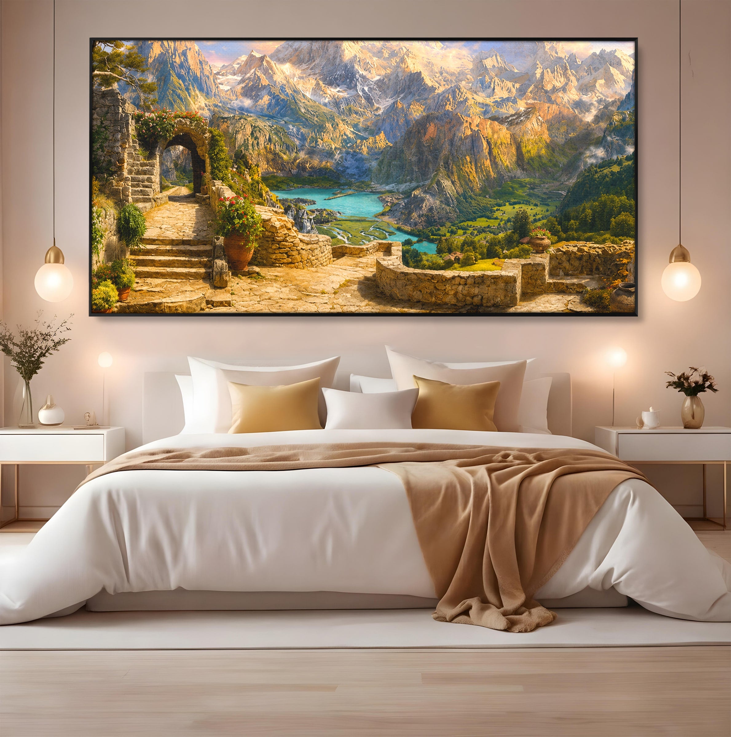 Tablou Canvas Premium LuxCanva® A1742, Peisaj Montan Idilic, Peisaj, Munti, Natura, Vara, Exterior, Living, Culori Vibrante