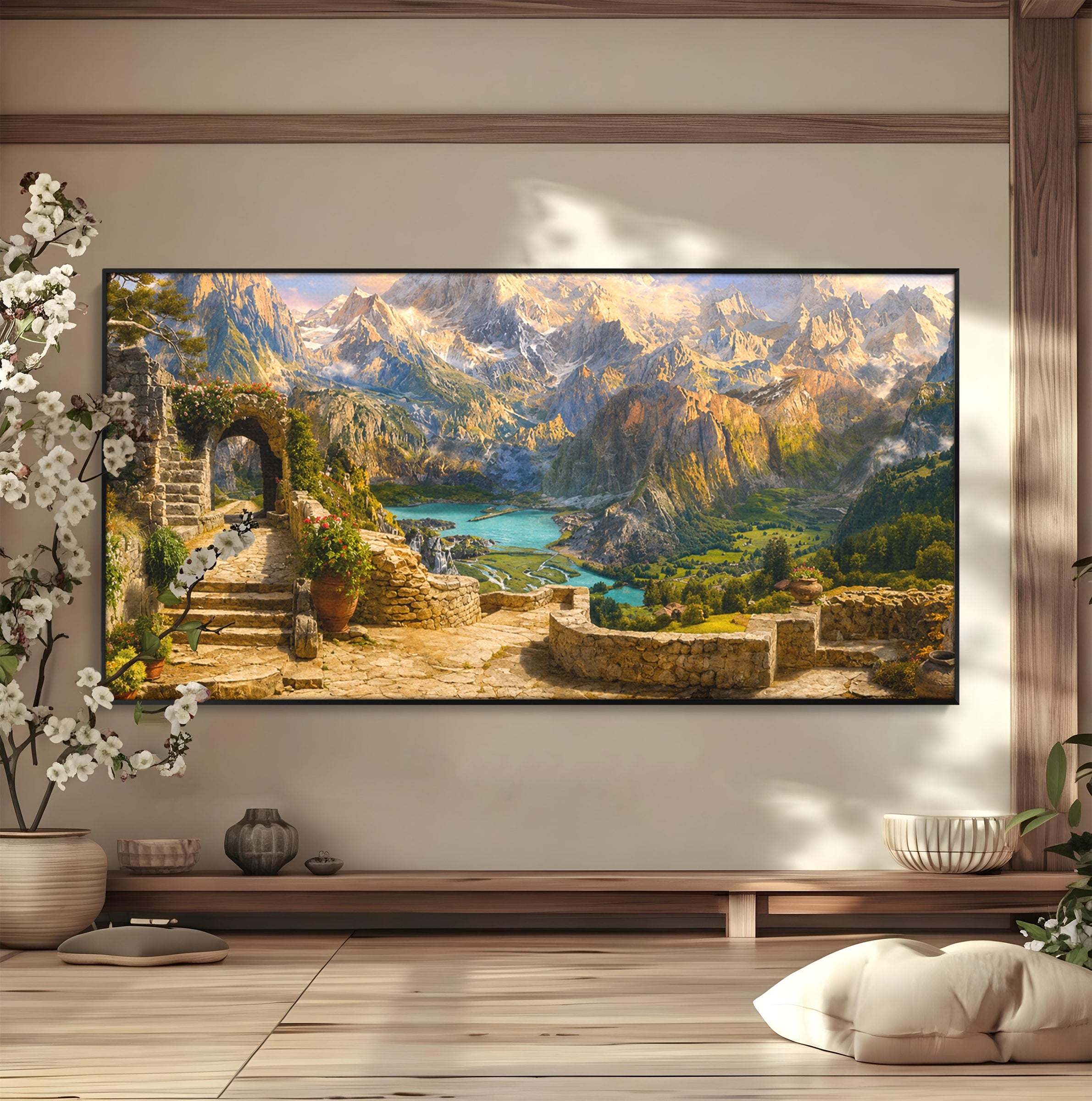 Tablou Canvas Premium LuxCanva® A1742, Peisaj Montan Idilic, Peisaj, Munti, Natura, Vara, Exterior, Living, Culori Vibrante