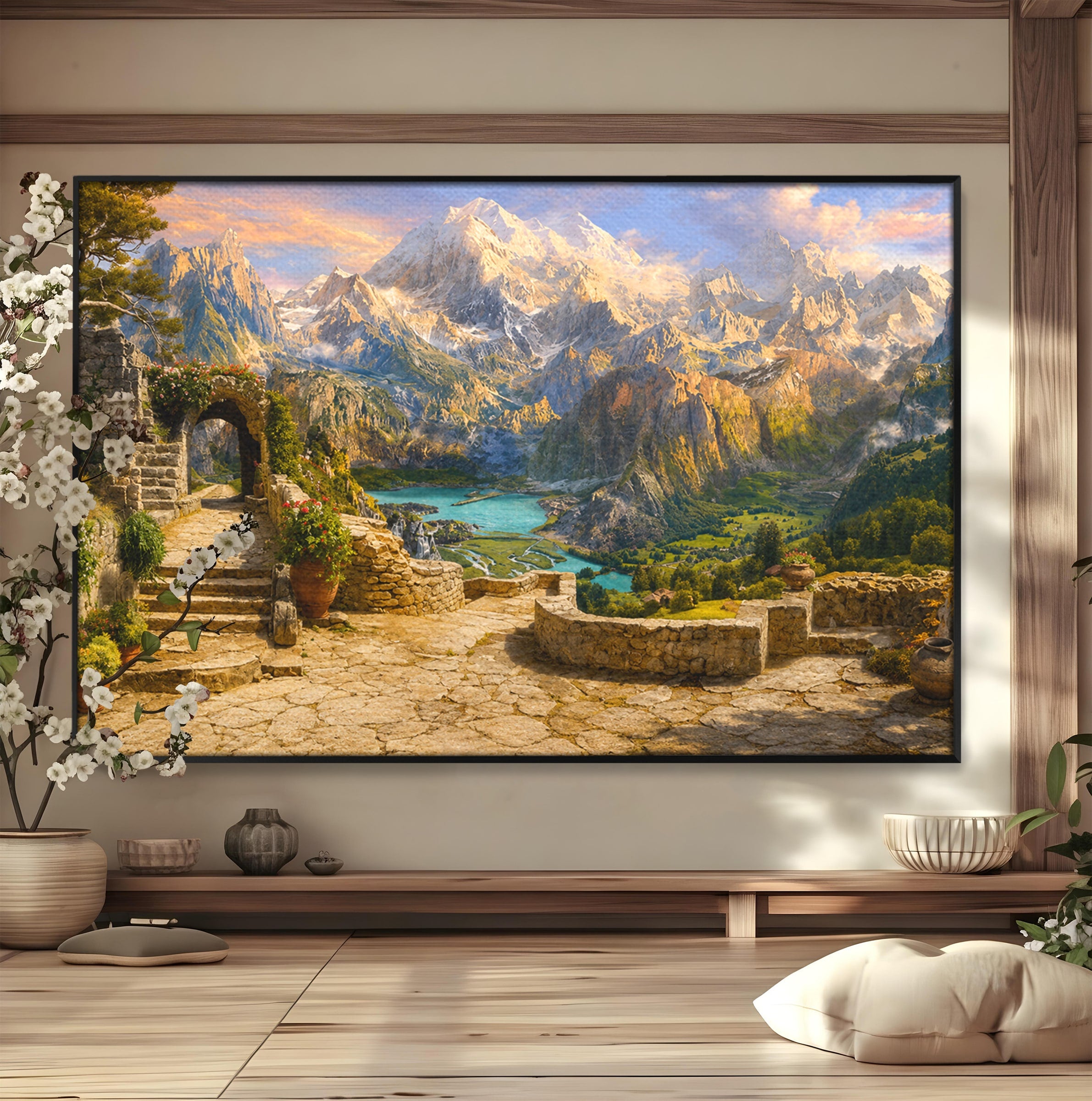 Tablou Canvas Premium LuxCanva® A1742, Peisaj Montan Idilic, Peisaj, Munti, Natura, Vara, Exterior, Living, Culori Vibrante