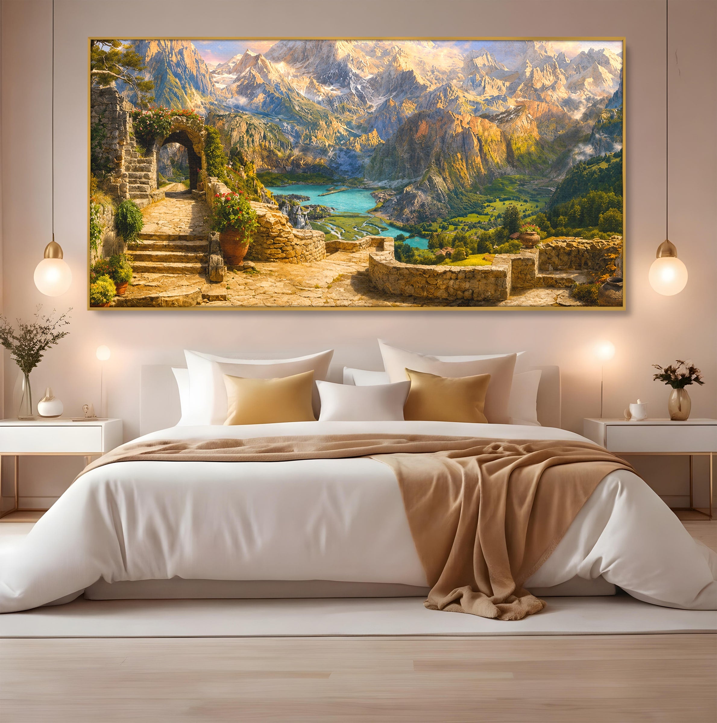 Tablou Canvas Premium LuxCanva® A1742, Peisaj Montan Idilic, Peisaj, Munti, Natura, Vara, Exterior, Living, Culori Vibrante