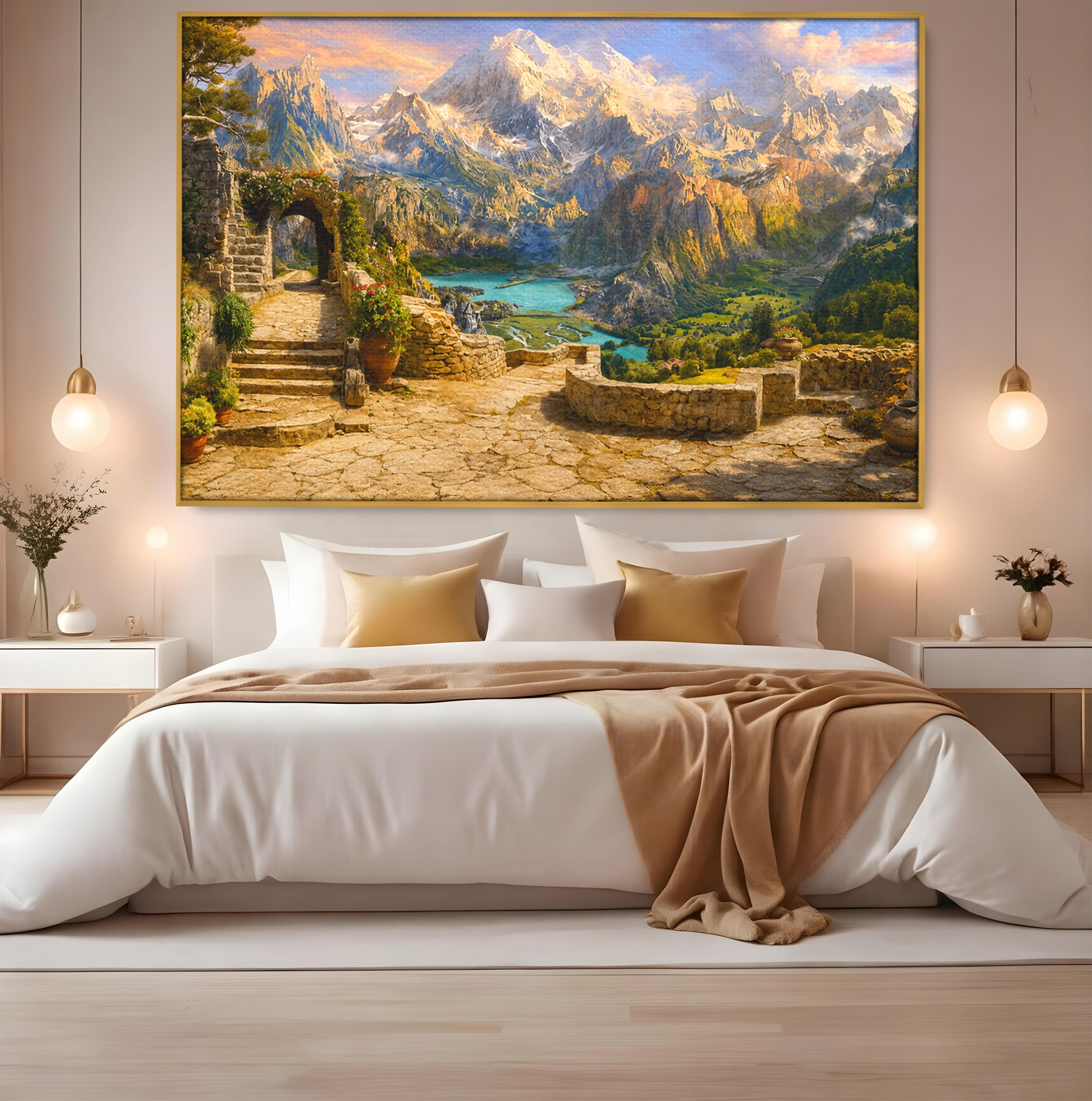 Tablou Canvas Premium LuxCanva® A1742, Peisaj Montan Idilic, Peisaj, Munti, Natura, Vara, Exterior, Living, Culori Vibrante