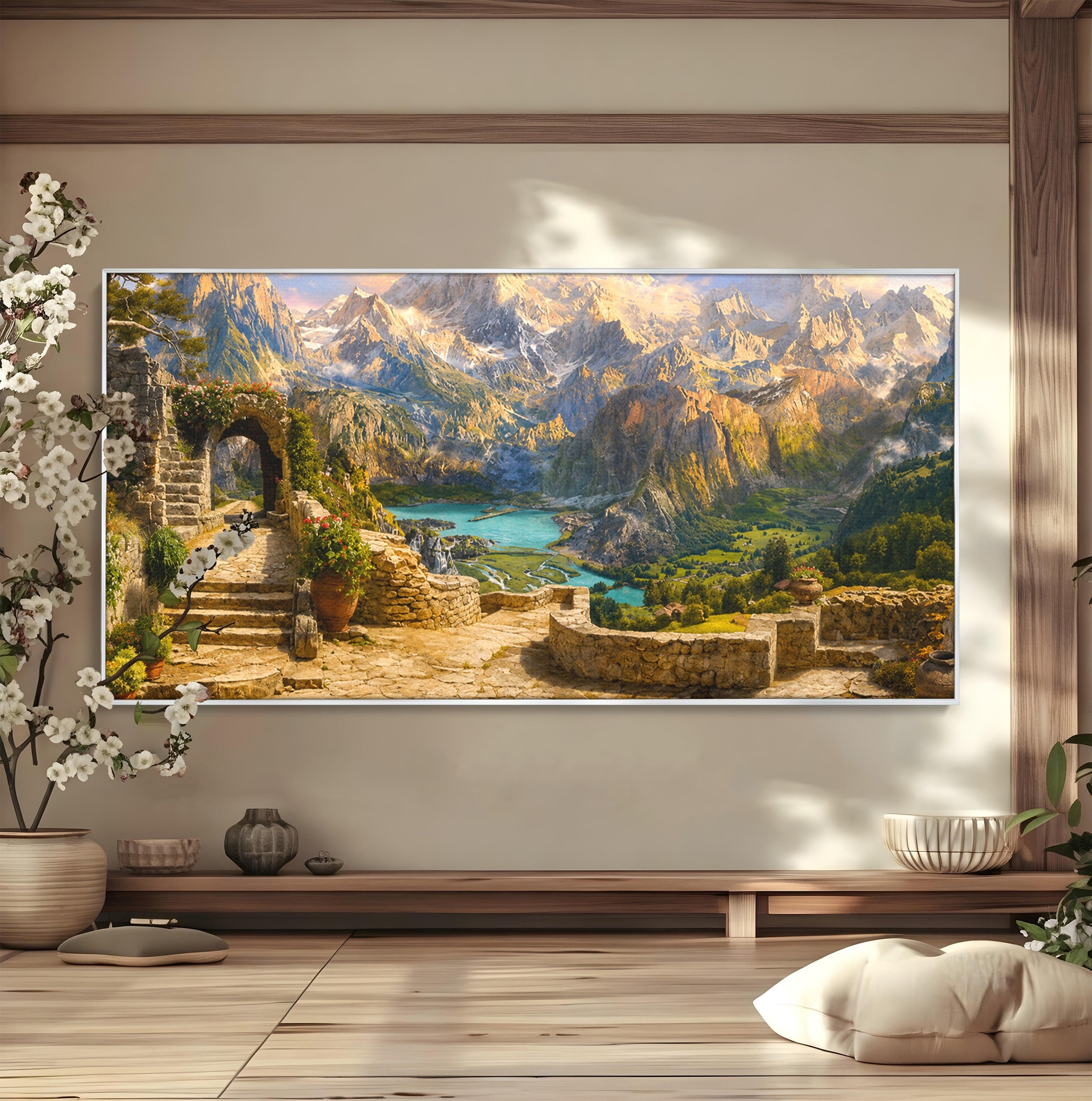 Tablou Canvas Premium LuxCanva® A1742, Peisaj Montan Idilic, Peisaj, Munti, Natura, Vara, Exterior, Living, Culori Vibrante
