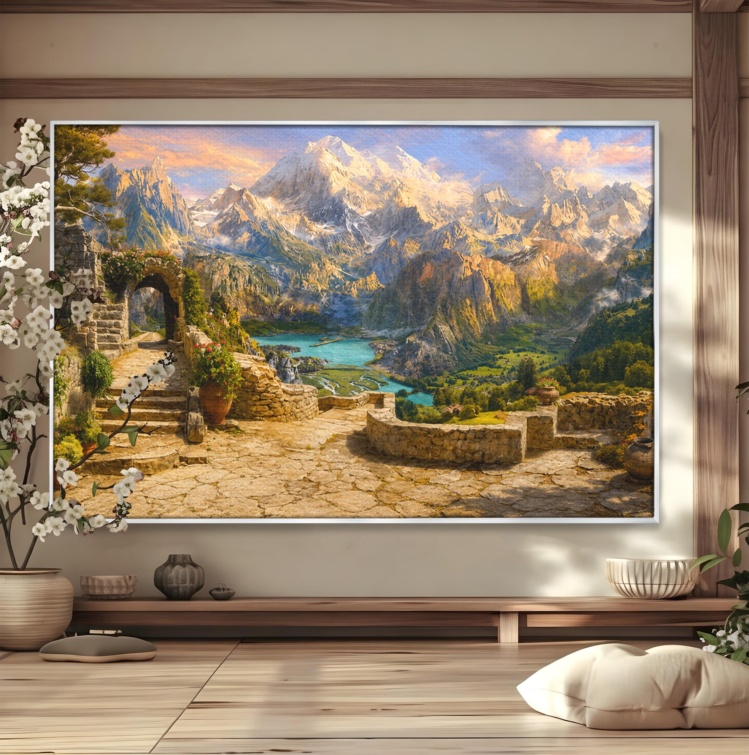 Tablou Canvas Premium LuxCanva® A1742, Peisaj Montan Idilic, Peisaj, Munti, Natura, Vara, Exterior, Living, Culori Vibrante