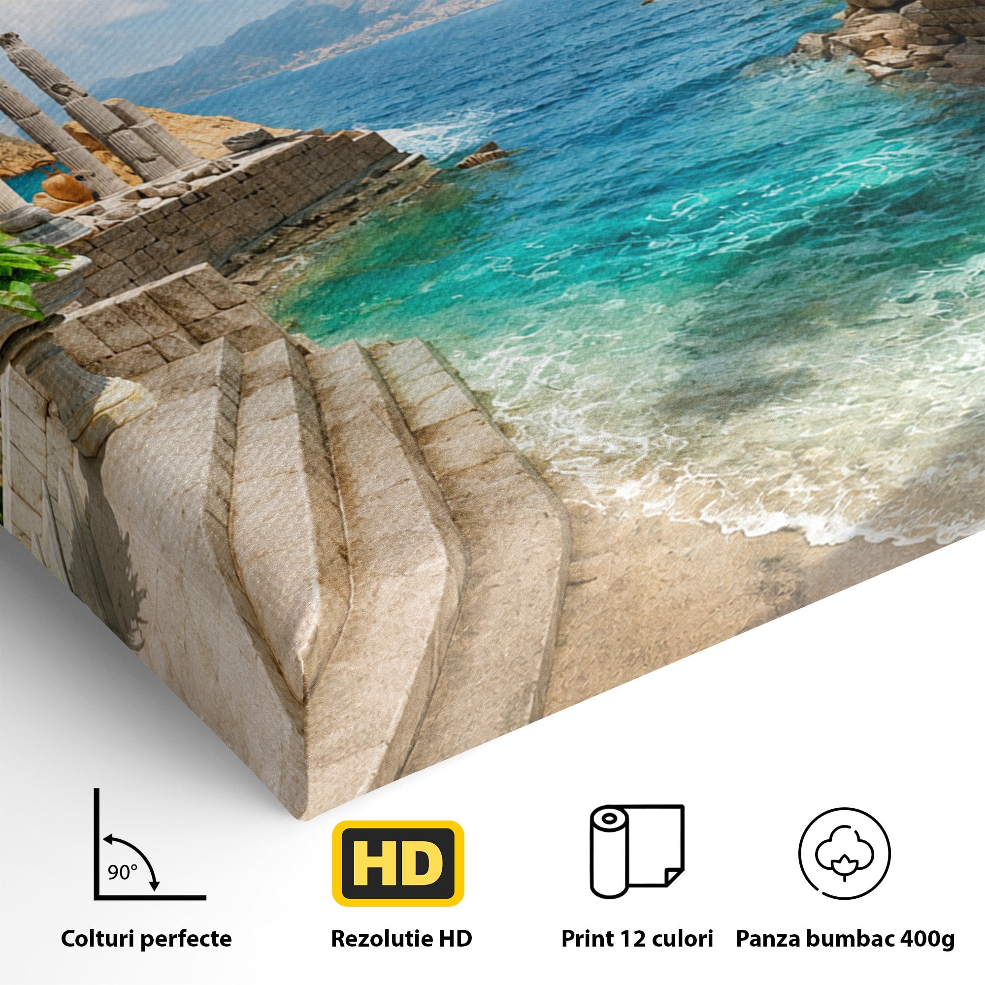 Tablou Canvas Premium LuxCanva® A1743, Ruine Antice La Mare, Ruine, Mare, Peisaj, Istorie, Living, Culori Vibrante