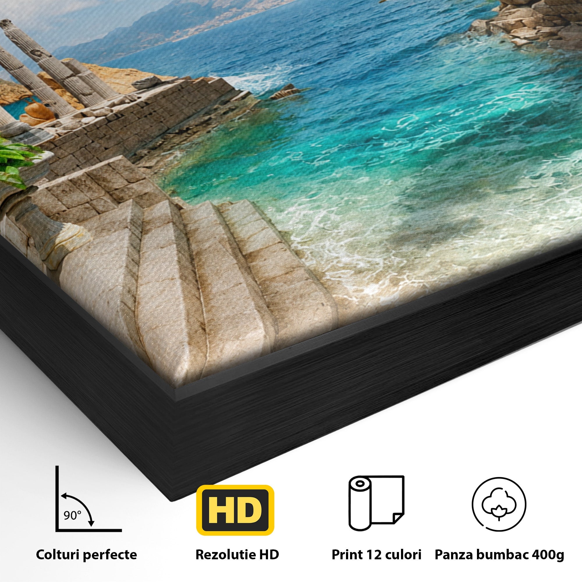 Tablou Canvas Premium LuxCanva® A1743, Ruine Antice La Mare, Ruine, Mare, Peisaj, Istorie, Living, Culori Vibrante