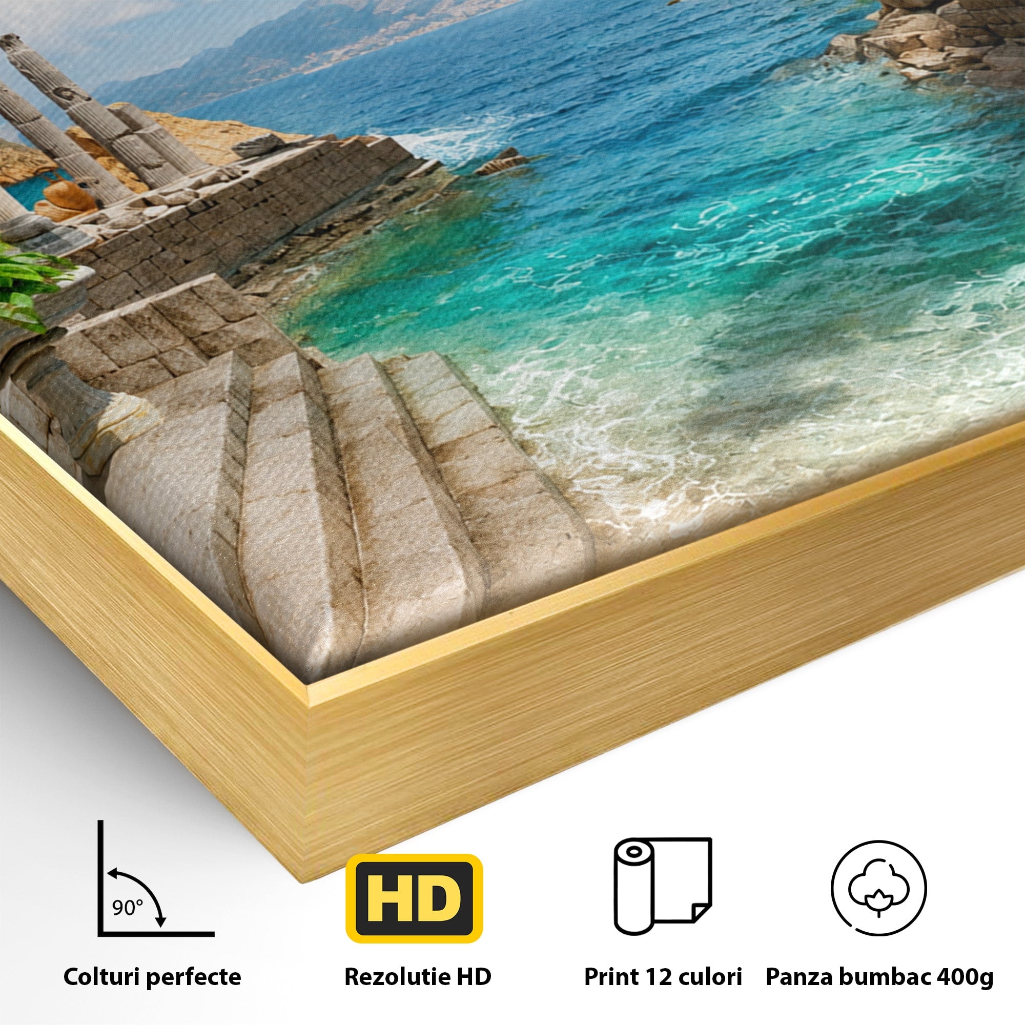 Tablou Canvas Premium LuxCanva® A1743, Ruine Antice La Mare, Ruine, Mare, Peisaj, Istorie, Living, Culori Vibrante