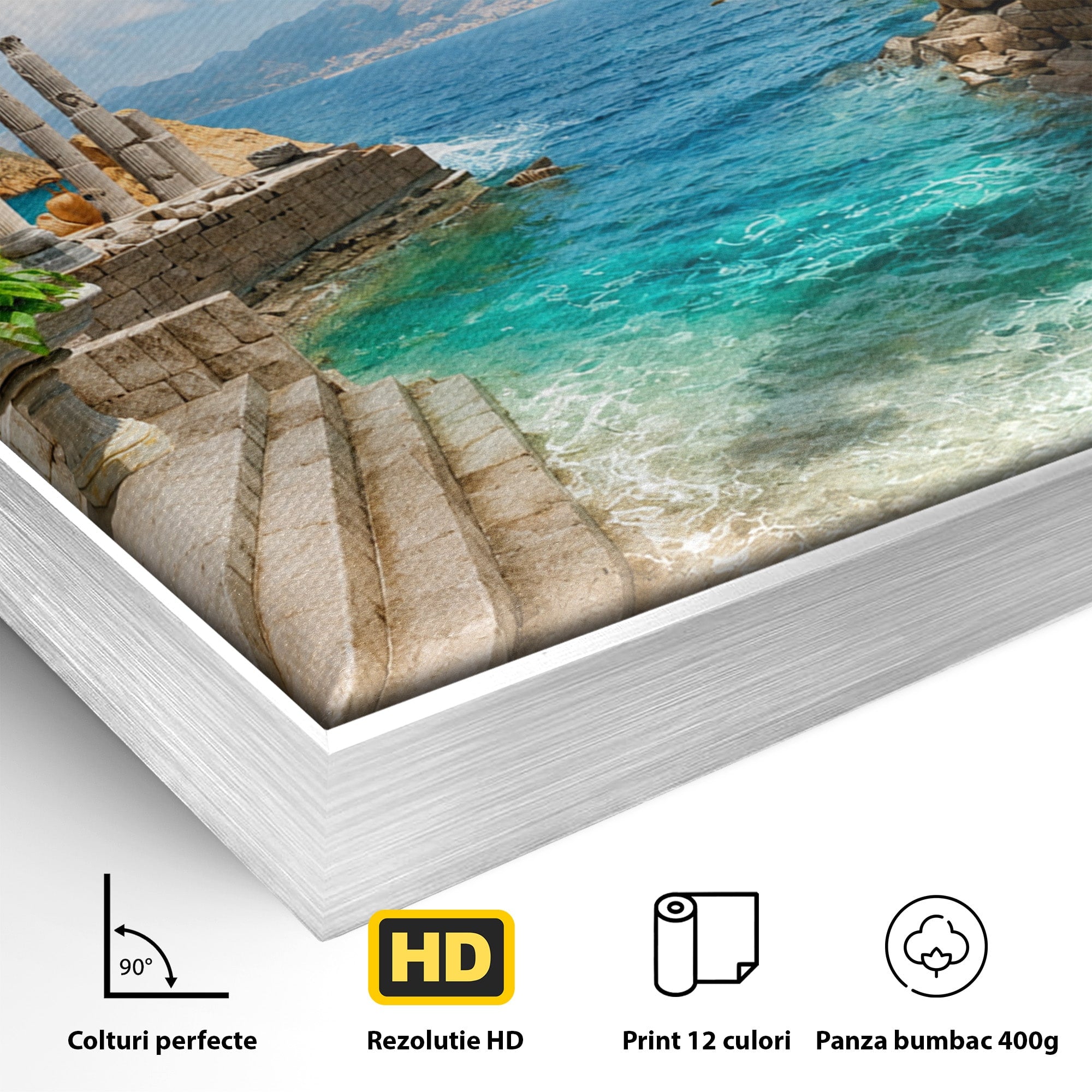 Tablou Canvas Premium LuxCanva® A1743, Ruine Antice La Mare, Ruine, Mare, Peisaj, Istorie, Living, Culori Vibrante