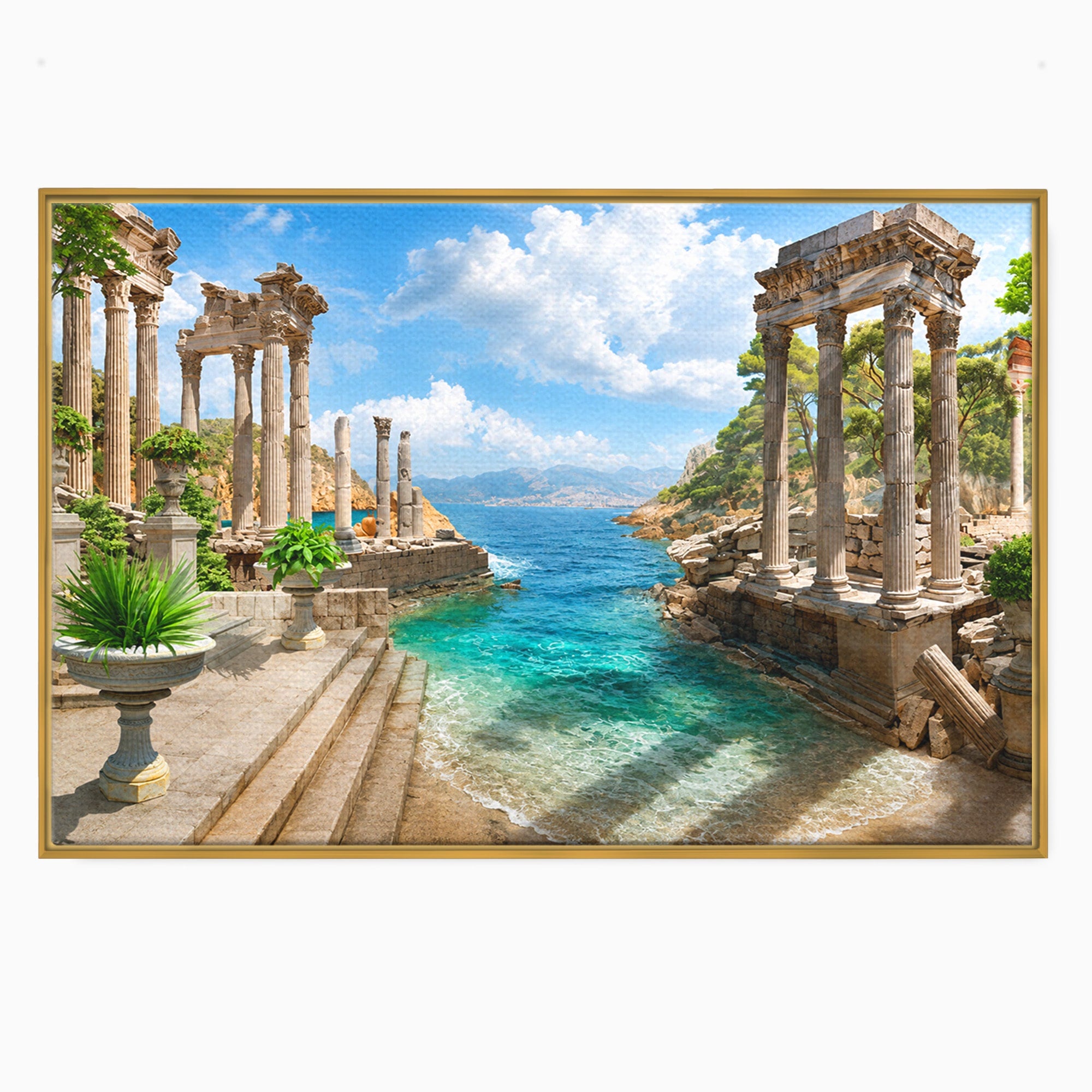 Tablou Canvas Premium LuxCanva® A1743, Ruine Antice La Mare, Ruine, Mare, Peisaj, Istorie, Living, Culori Vibrante