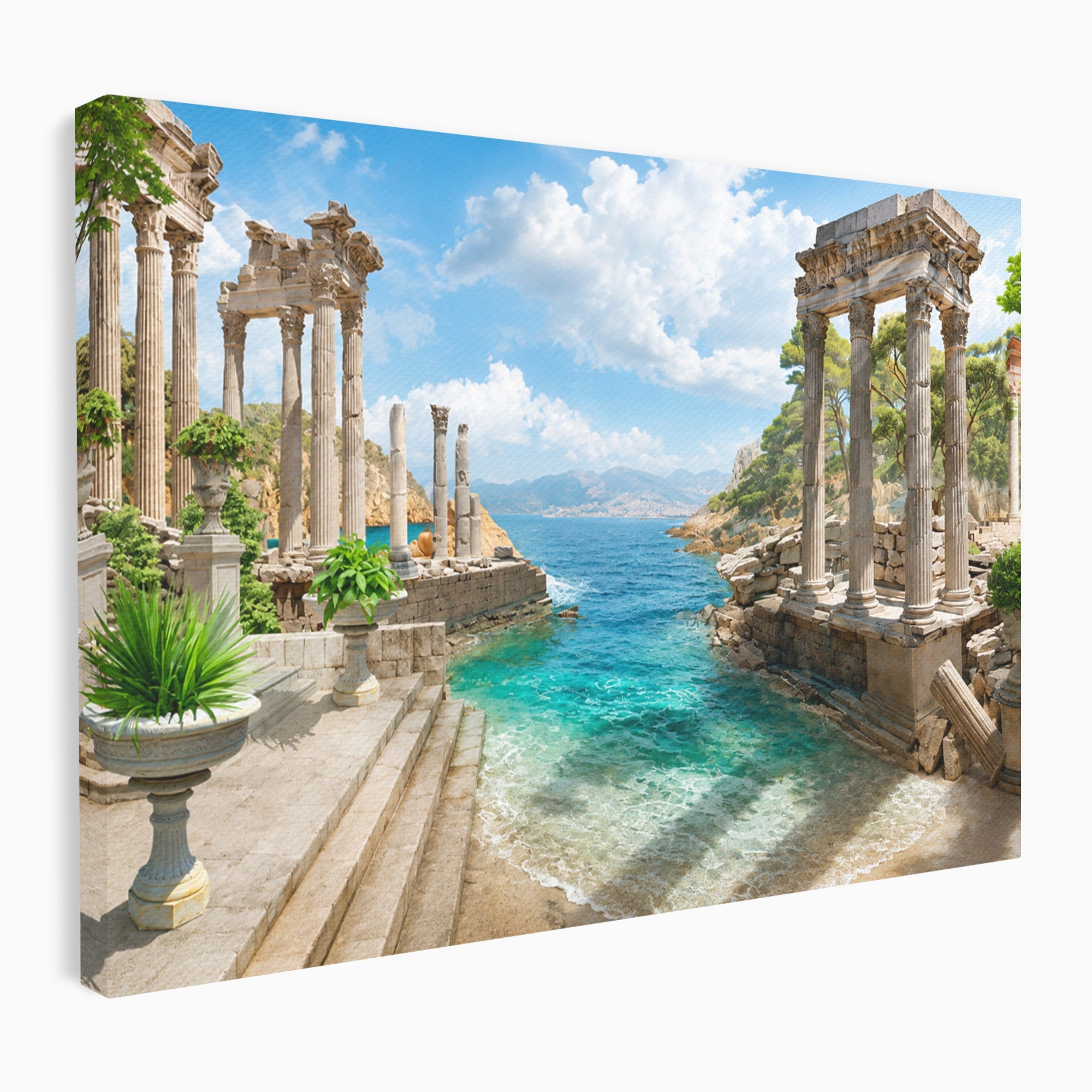 Tablou Canvas Premium LuxCanva® A1743, Ruine Antice La Mare, Ruine, Mare, Peisaj, Istorie, Living, Culori Vibrante
