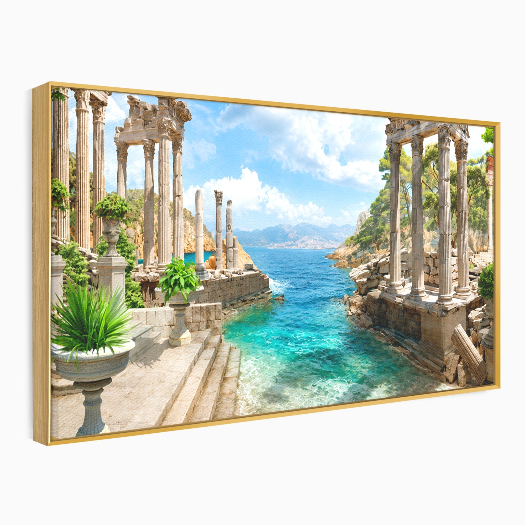 Tablou Canvas Premium LuxCanva® A1743, Ruine Antice La Mare, Ruine, Mare, Peisaj, Istorie, Living, Culori Vibrante