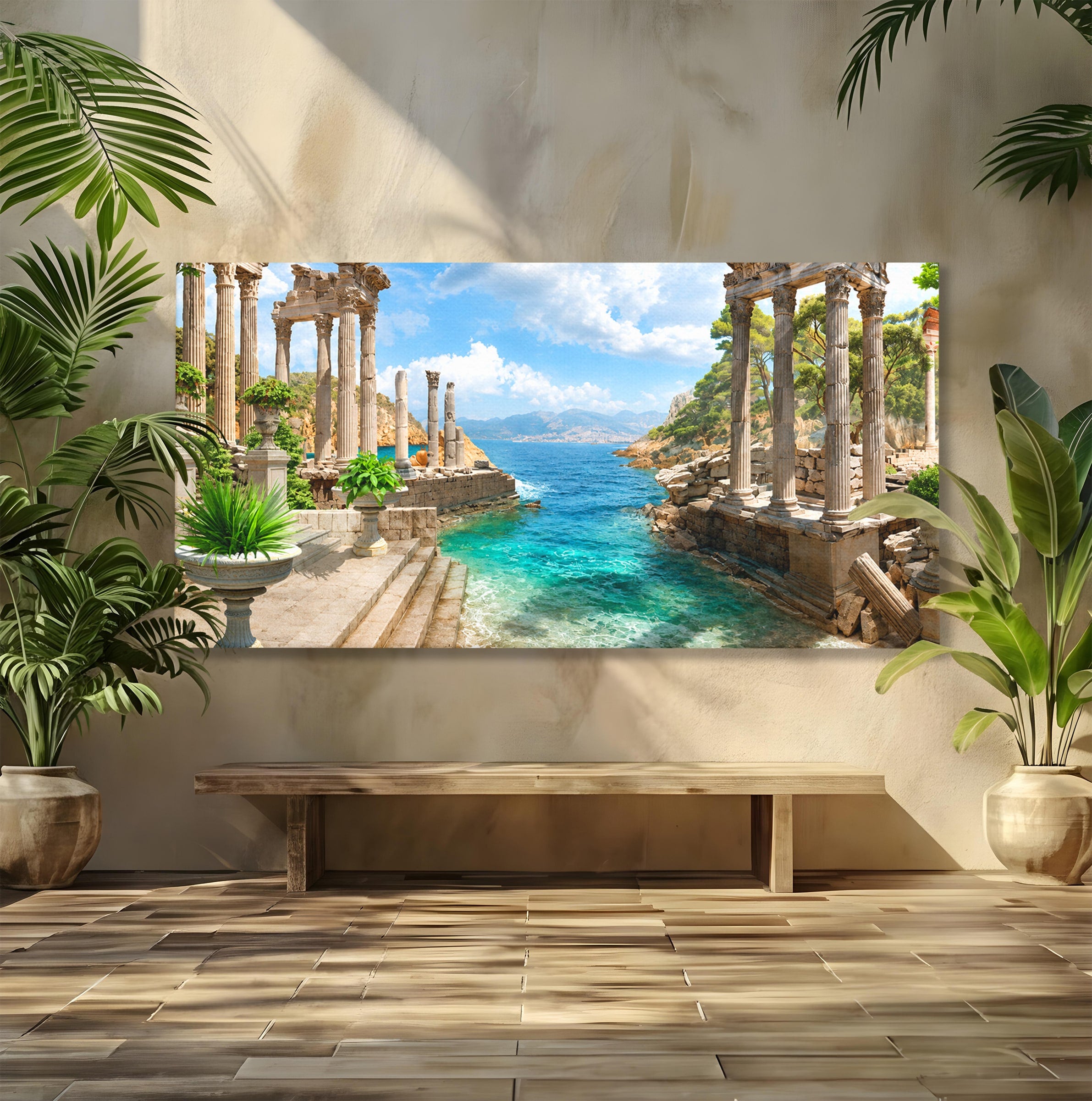 Tablou Canvas Premium LuxCanva® A1743, Ruine Antice La Mare, Ruine, Mare, Peisaj, Istorie, Living, Culori Vibrante