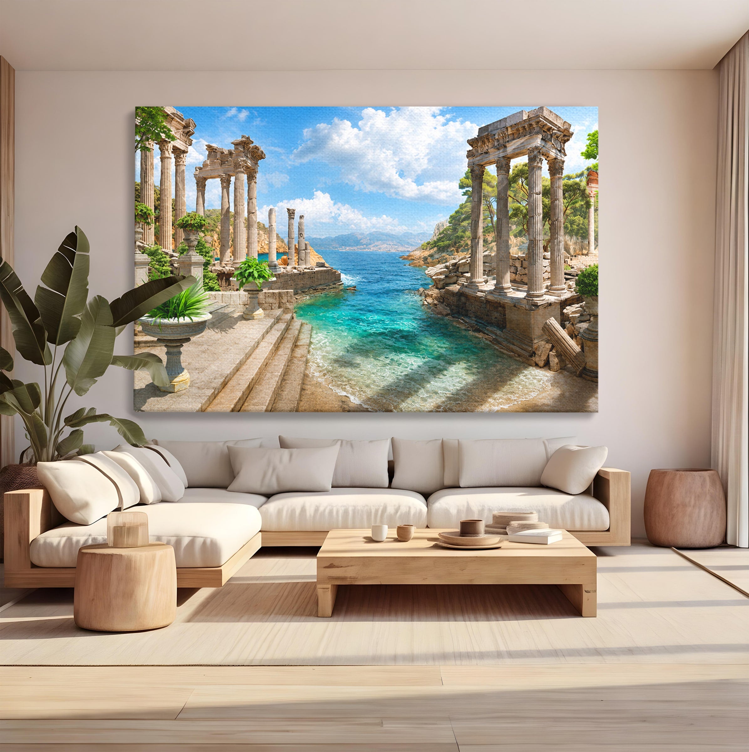 Tablou Canvas Premium LuxCanva® A1743, Ruine Antice La Mare, Ruine, Mare, Peisaj, Istorie, Living, Culori Vibrante