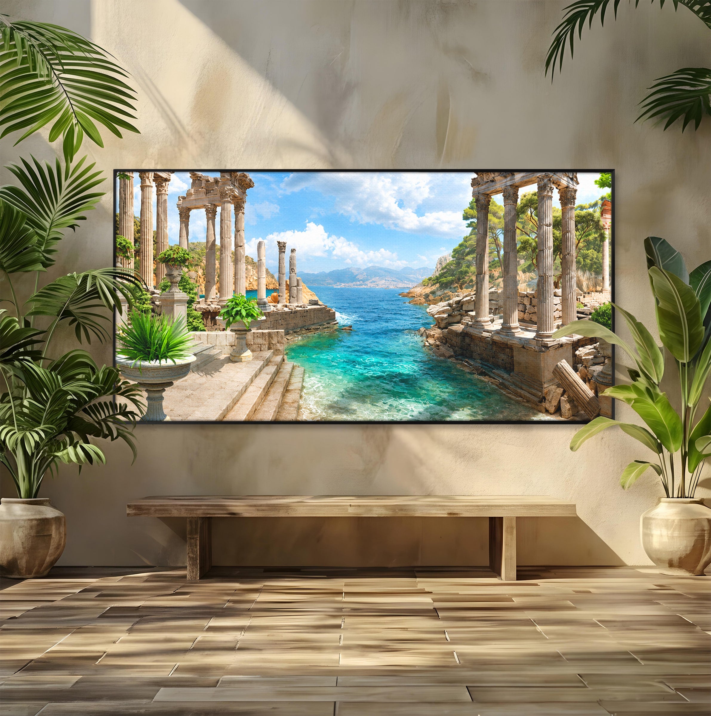 Tablou Canvas Premium LuxCanva® A1743, Ruine Antice La Mare, Ruine, Mare, Peisaj, Istorie, Living, Culori Vibrante