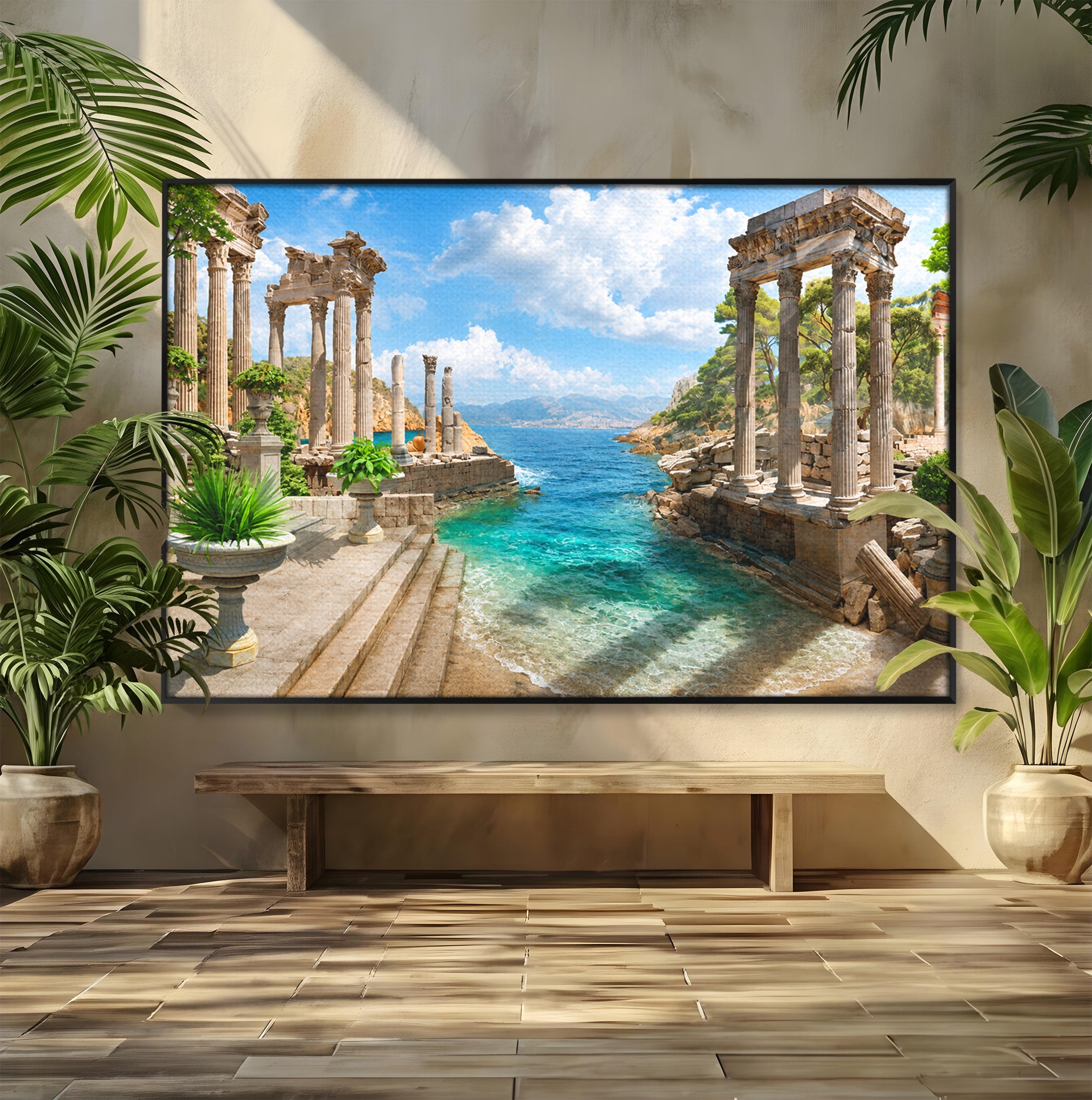 Tablou Canvas Premium LuxCanva® A1743, Ruine Antice La Mare, Ruine, Mare, Peisaj, Istorie, Living, Culori Vibrante