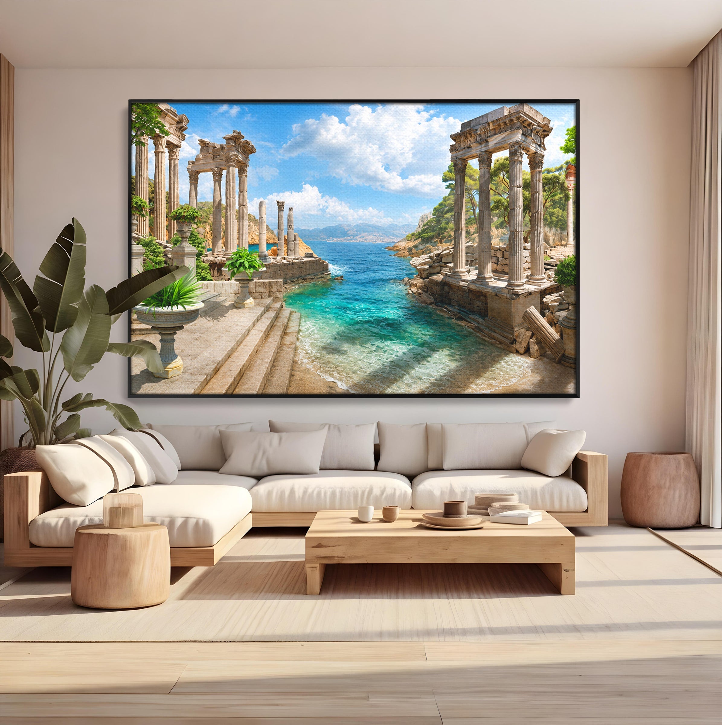 Tablou Canvas Premium LuxCanva® A1743, Ruine Antice La Mare, Ruine, Mare, Peisaj, Istorie, Living, Culori Vibrante
