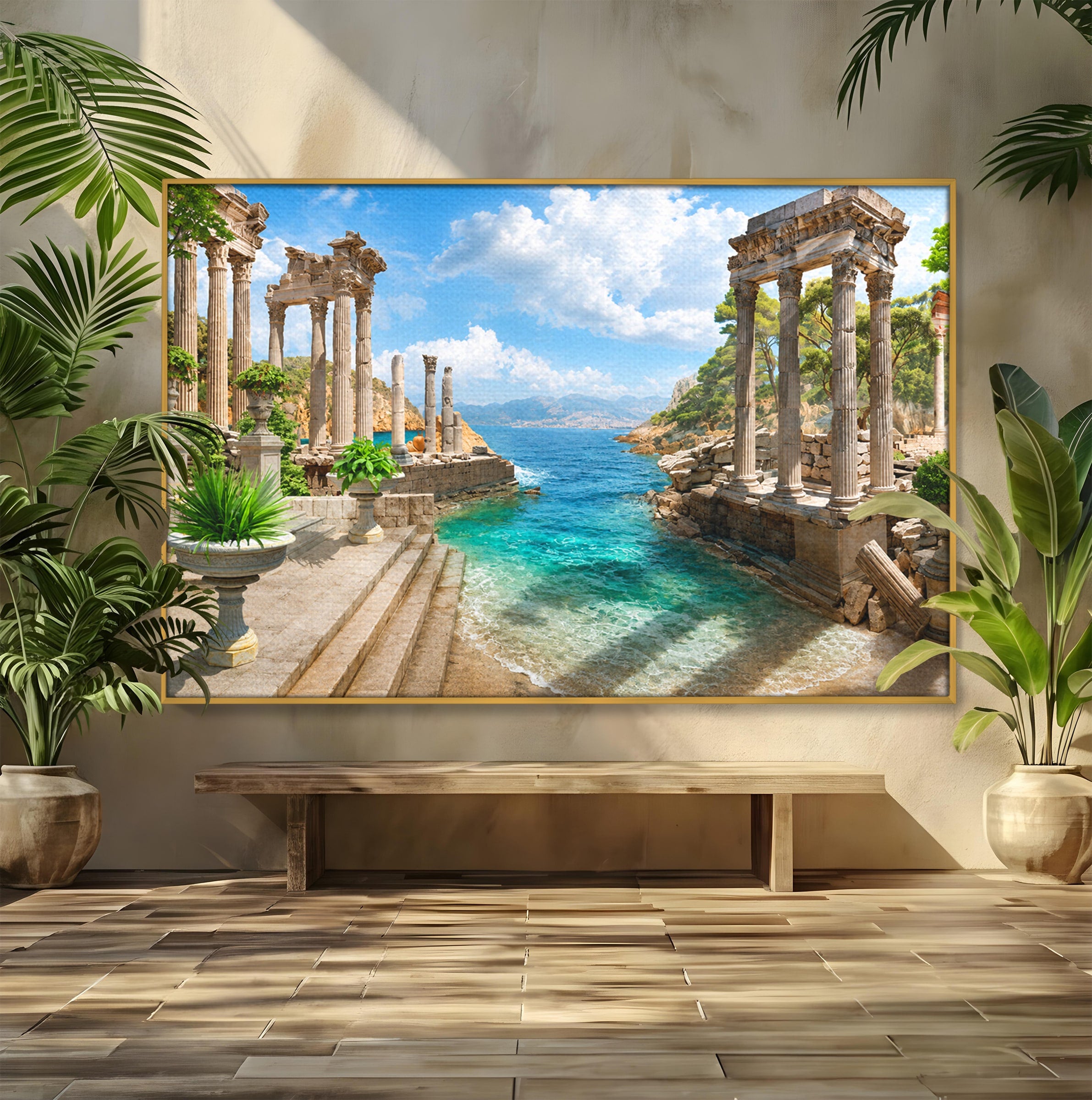 Tablou Canvas Premium LuxCanva® A1743, Ruine Antice La Mare, Ruine, Mare, Peisaj, Istorie, Living, Culori Vibrante