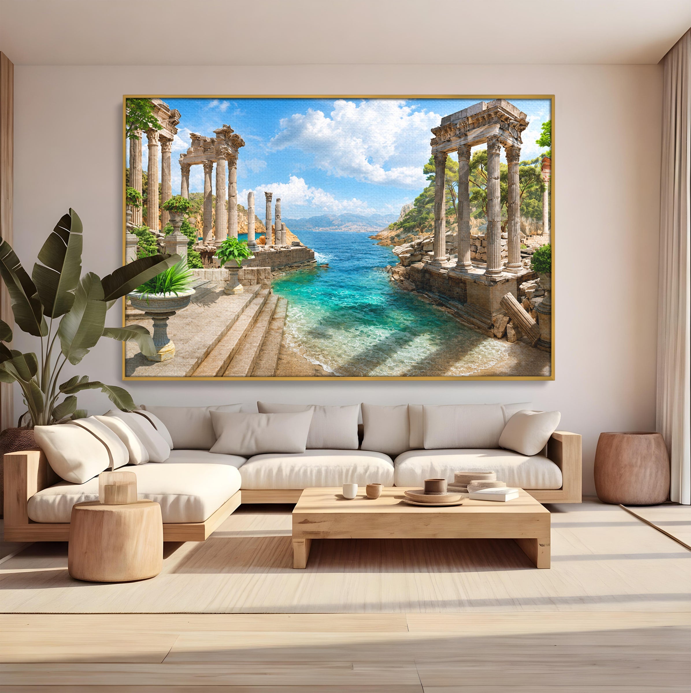 Tablou Canvas Premium LuxCanva® A1743, Ruine Antice La Mare, Ruine, Mare, Peisaj, Istorie, Living, Culori Vibrante
