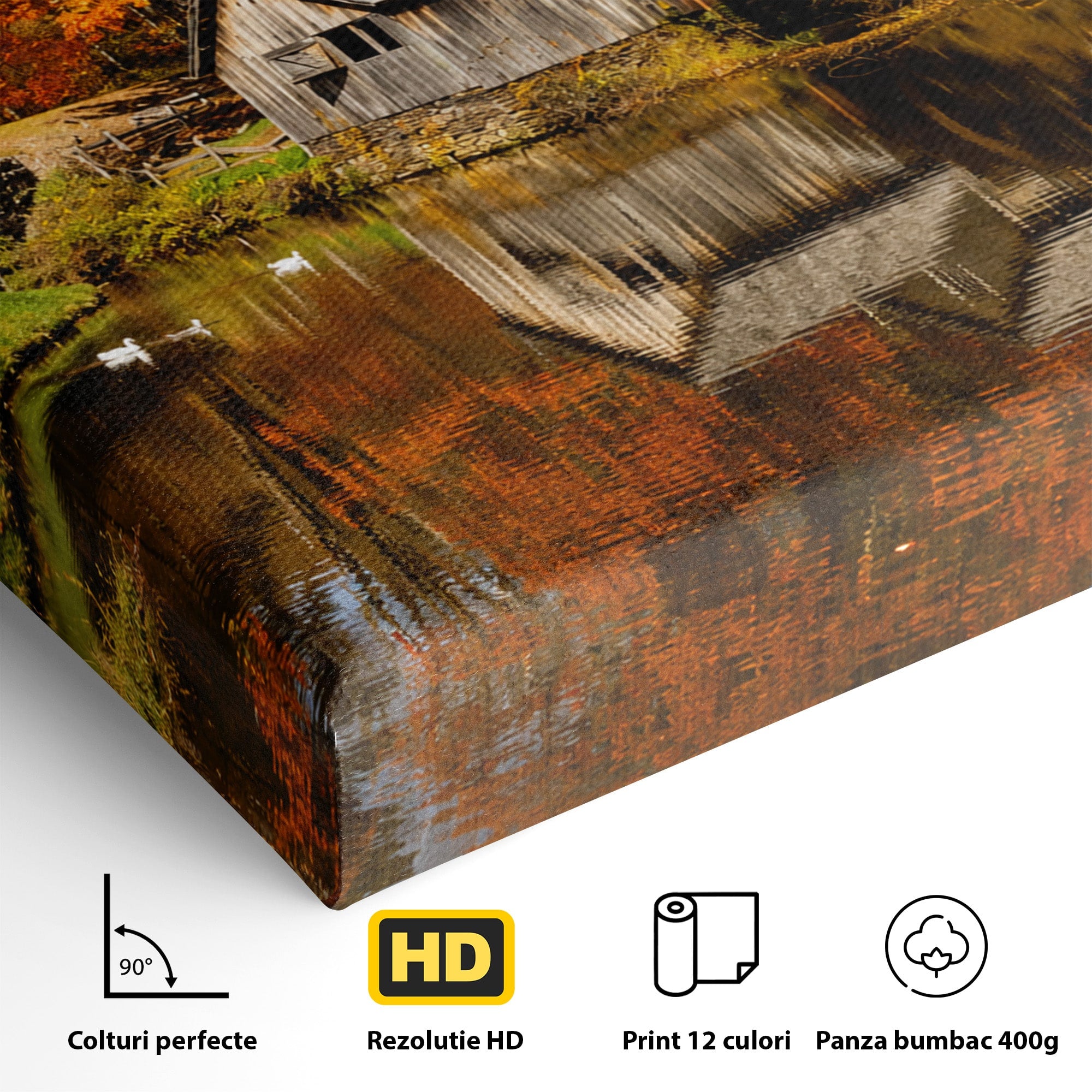 Tablou Canvas Premium LuxCanva® A1744, Moara De Toamna, Moara, Toamna, Natura, Reflexie, Living, Culori Vibrante