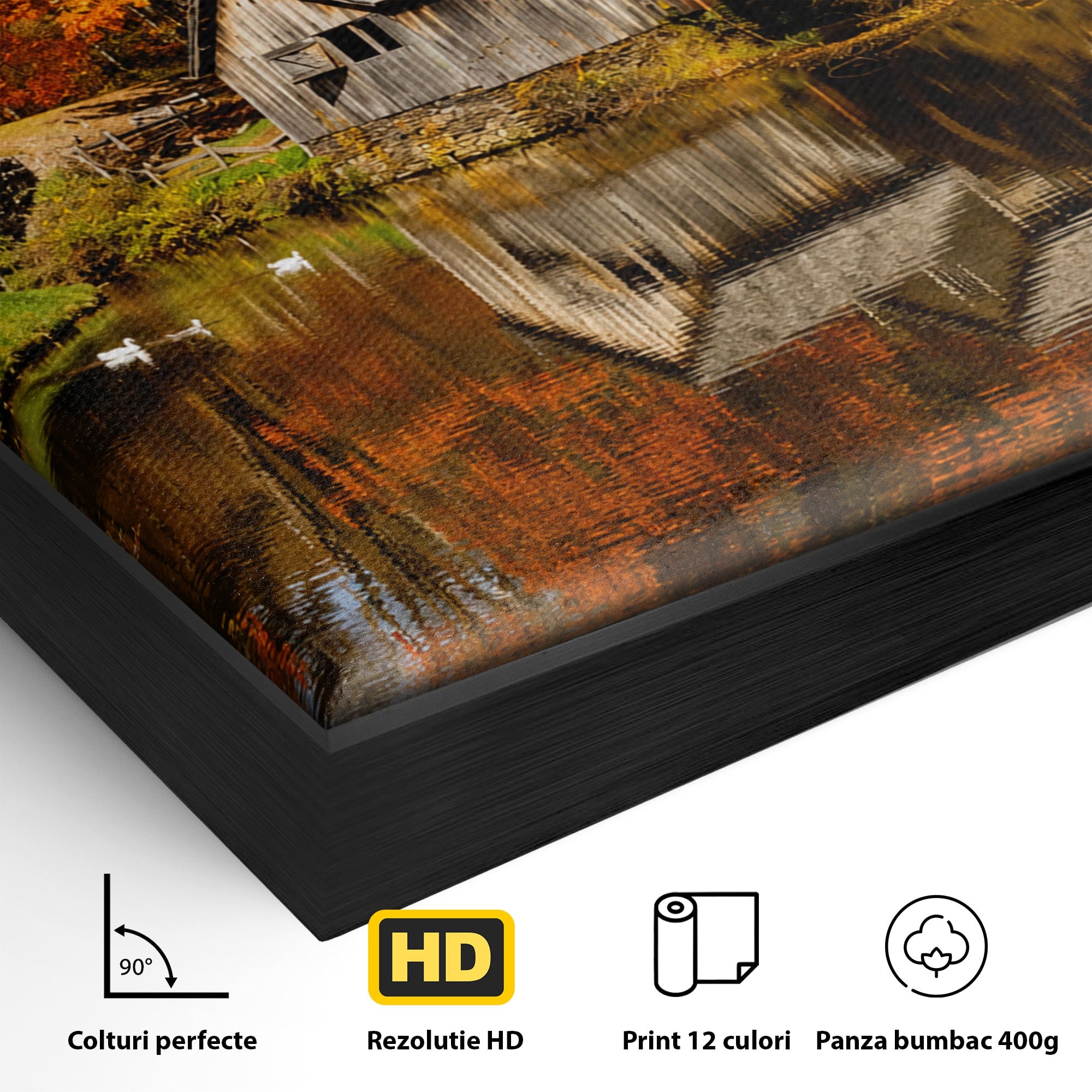 Tablou Canvas Premium LuxCanva® A1744, Moara De Toamna, Moara, Toamna, Natura, Reflexie, Living, Culori Vibrante
