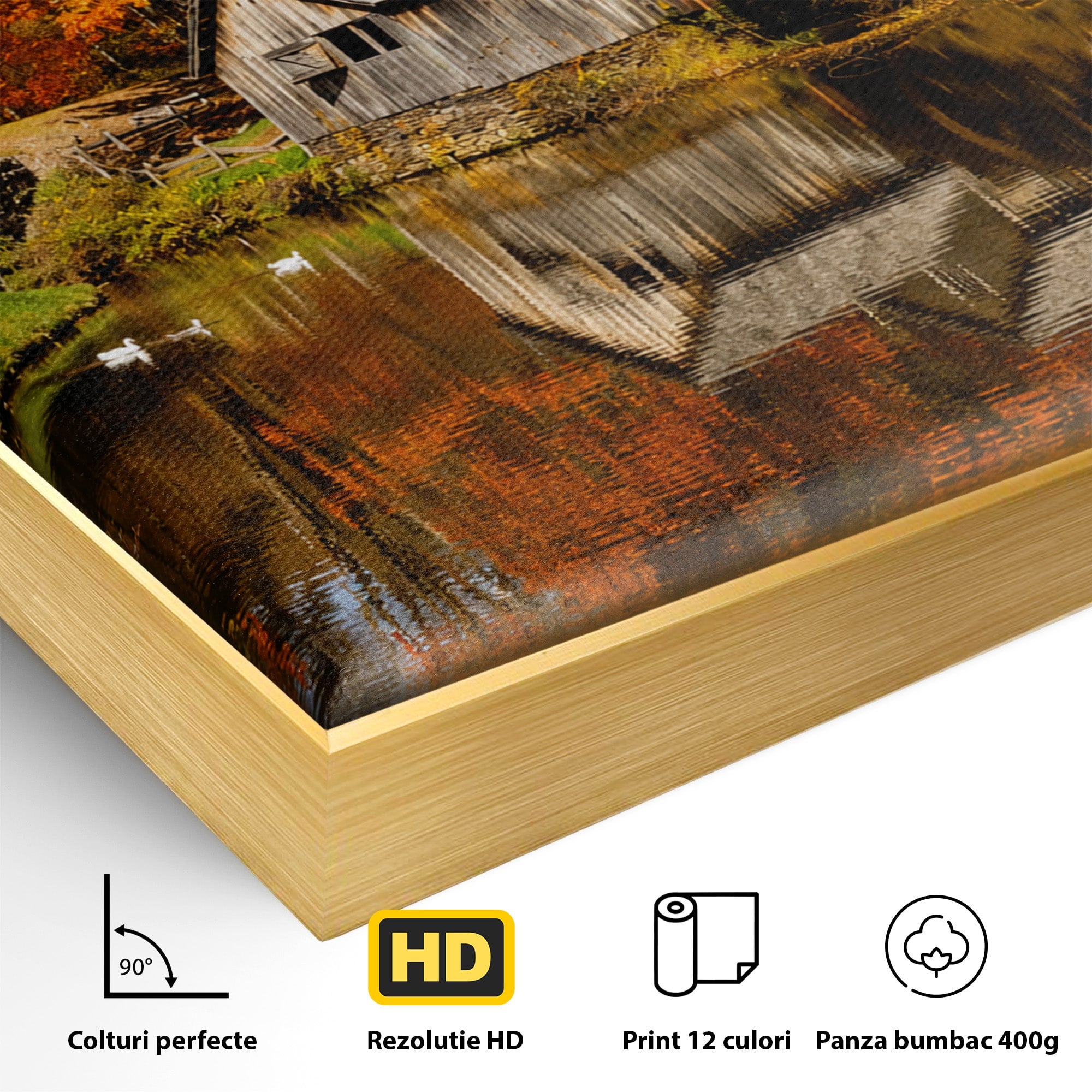 Tablou Canvas Premium LuxCanva® A1744, Moara De Toamna, Moara, Toamna, Natura, Reflexie, Living, Culori Vibrante