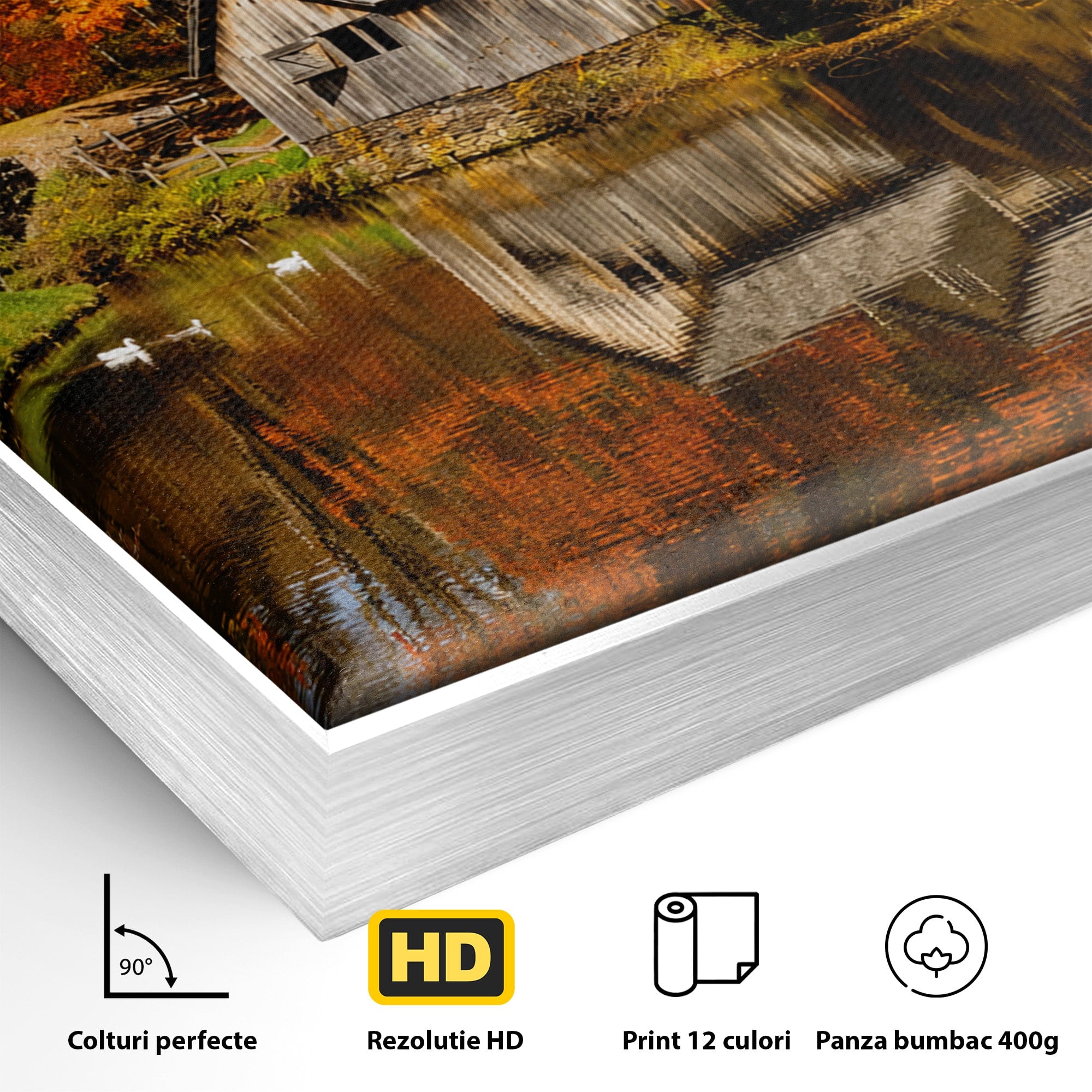 Tablou Canvas Premium LuxCanva® A1744, Moara De Toamna, Moara, Toamna, Natura, Reflexie, Living, Culori Vibrante
