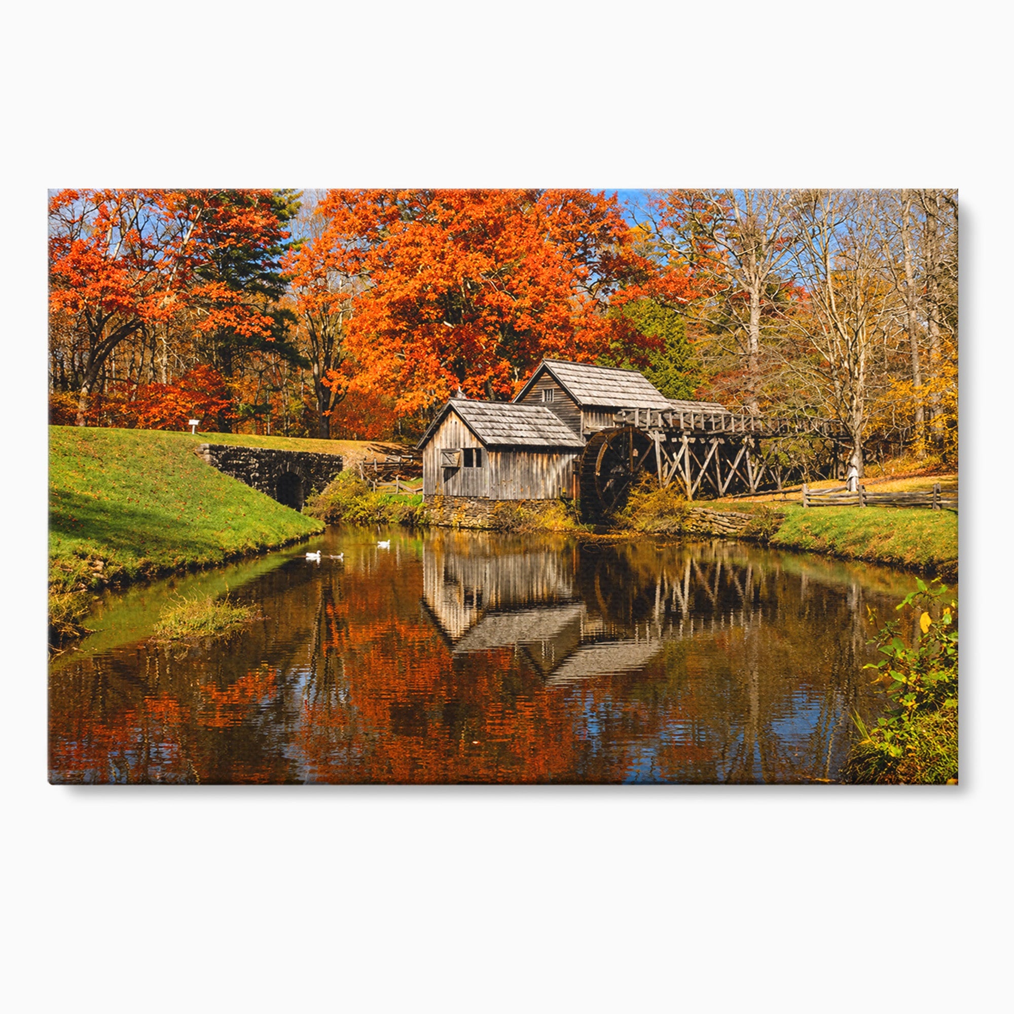 Tablou Canvas Premium LuxCanva® A1744, Moara De Toamna, Moara, Toamna, Natura, Reflexie, Living, Culori Vibrante