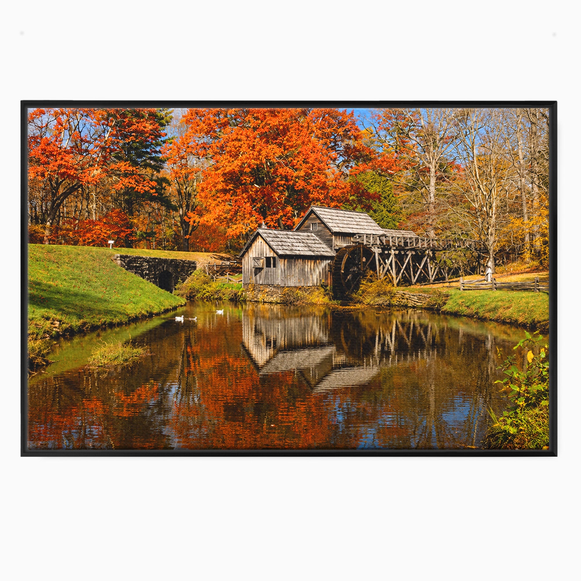 Tablou Canvas Premium LuxCanva® A1744, Moara De Toamna, Moara, Toamna, Natura, Reflexie, Living, Culori Vibrante
