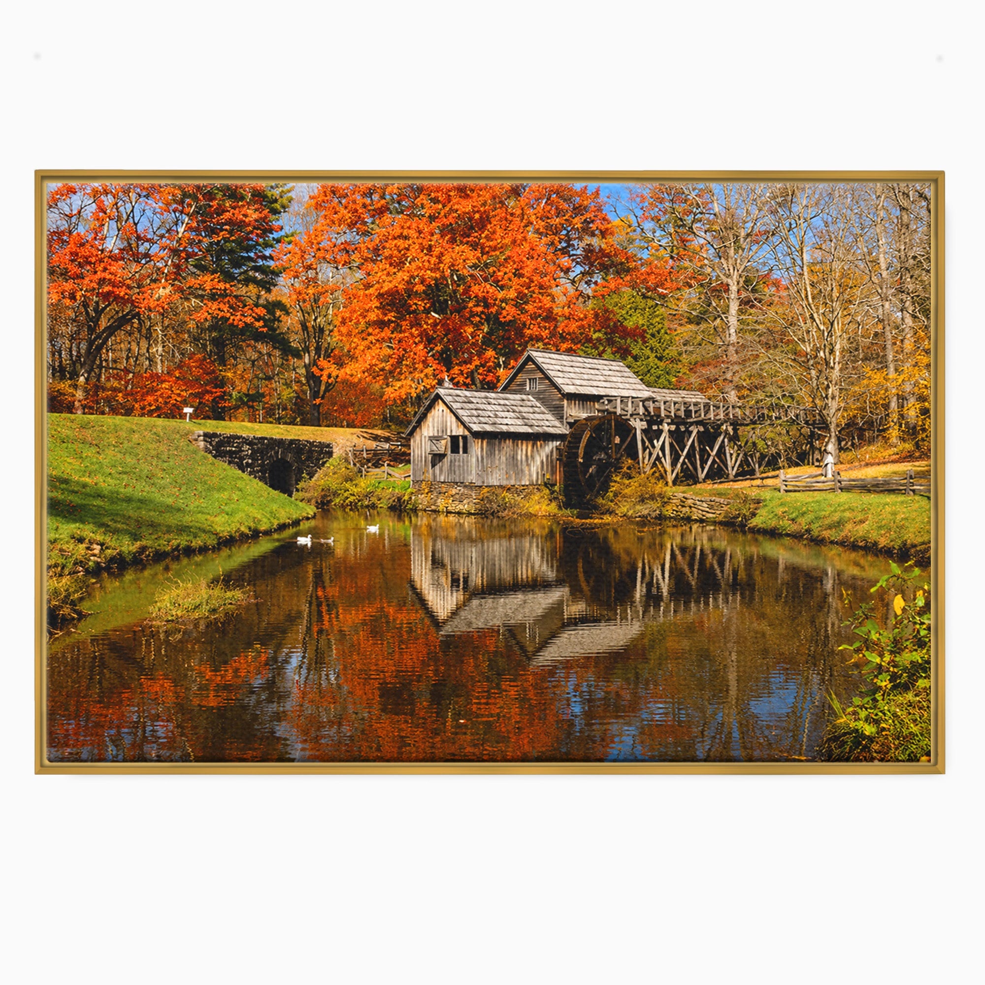 Tablou Canvas Premium LuxCanva® A1744, Moara De Toamna, Moara, Toamna, Natura, Reflexie, Living, Culori Vibrante