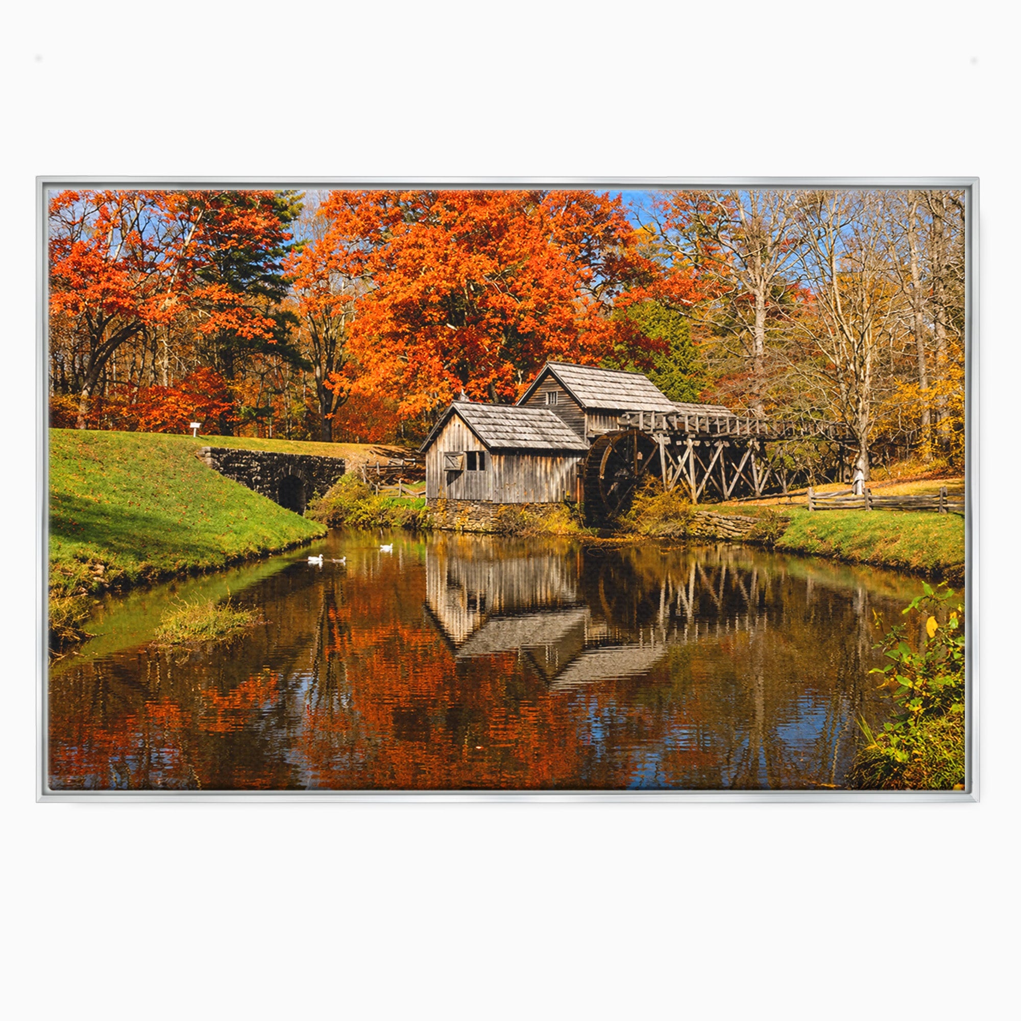 Tablou Canvas Premium LuxCanva® A1744, Moara De Toamna, Moara, Toamna, Natura, Reflexie, Living, Culori Vibrante